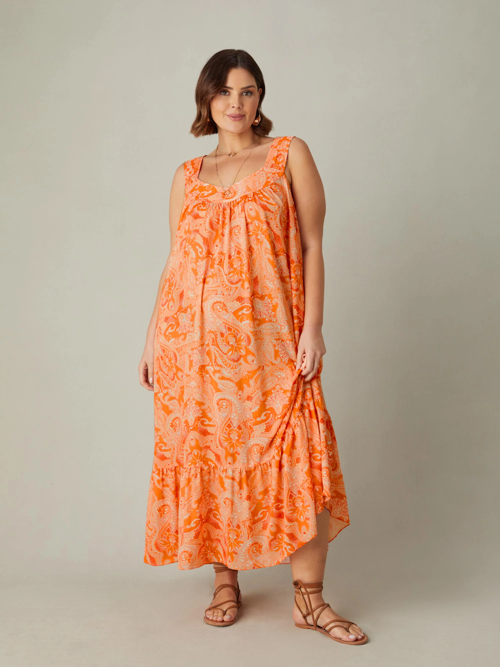 Orange Paisley Tiered Midaxi Dress - Image 3