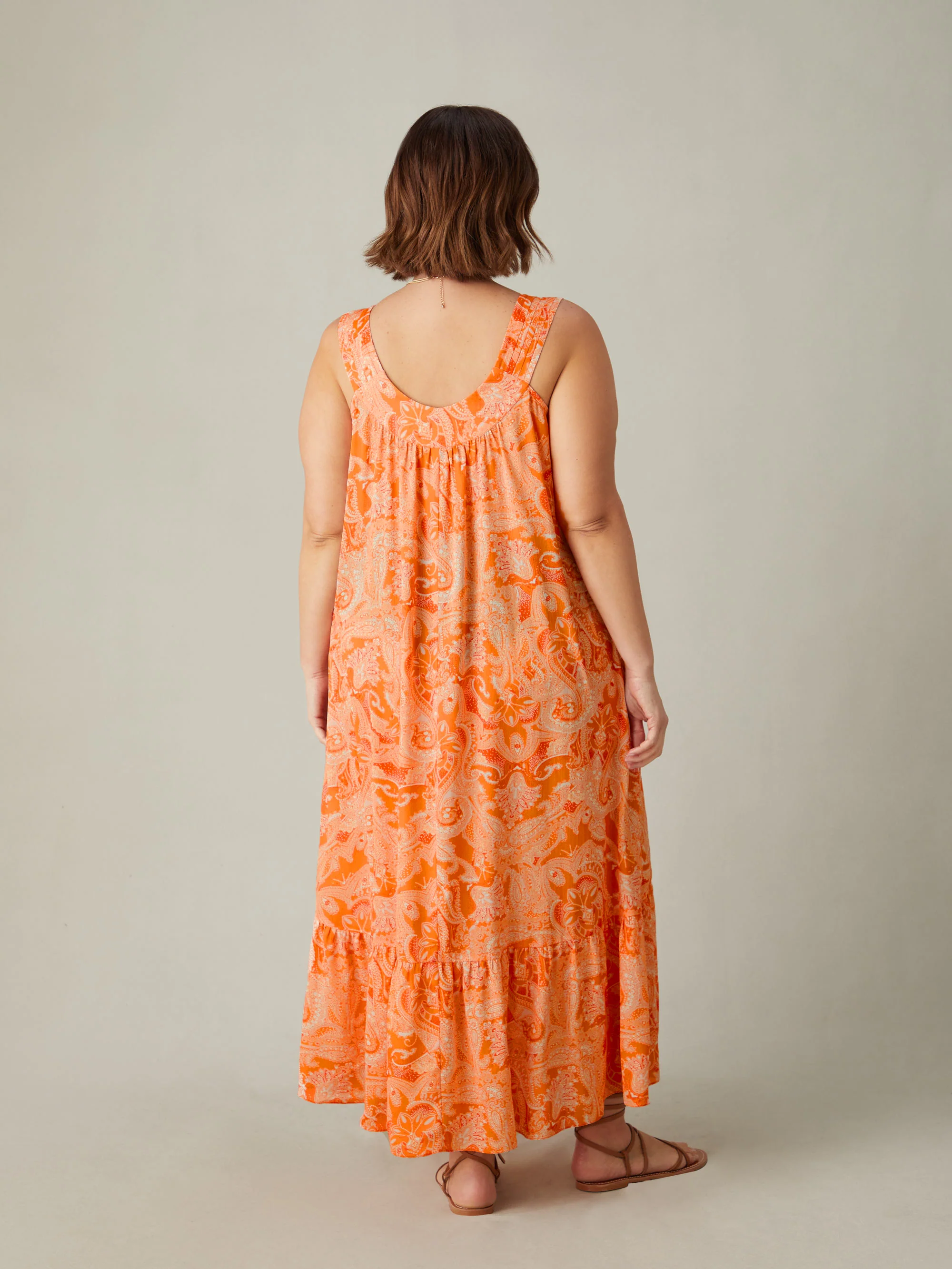 Orange Paisley Tiered Midaxi Dress - Image 5