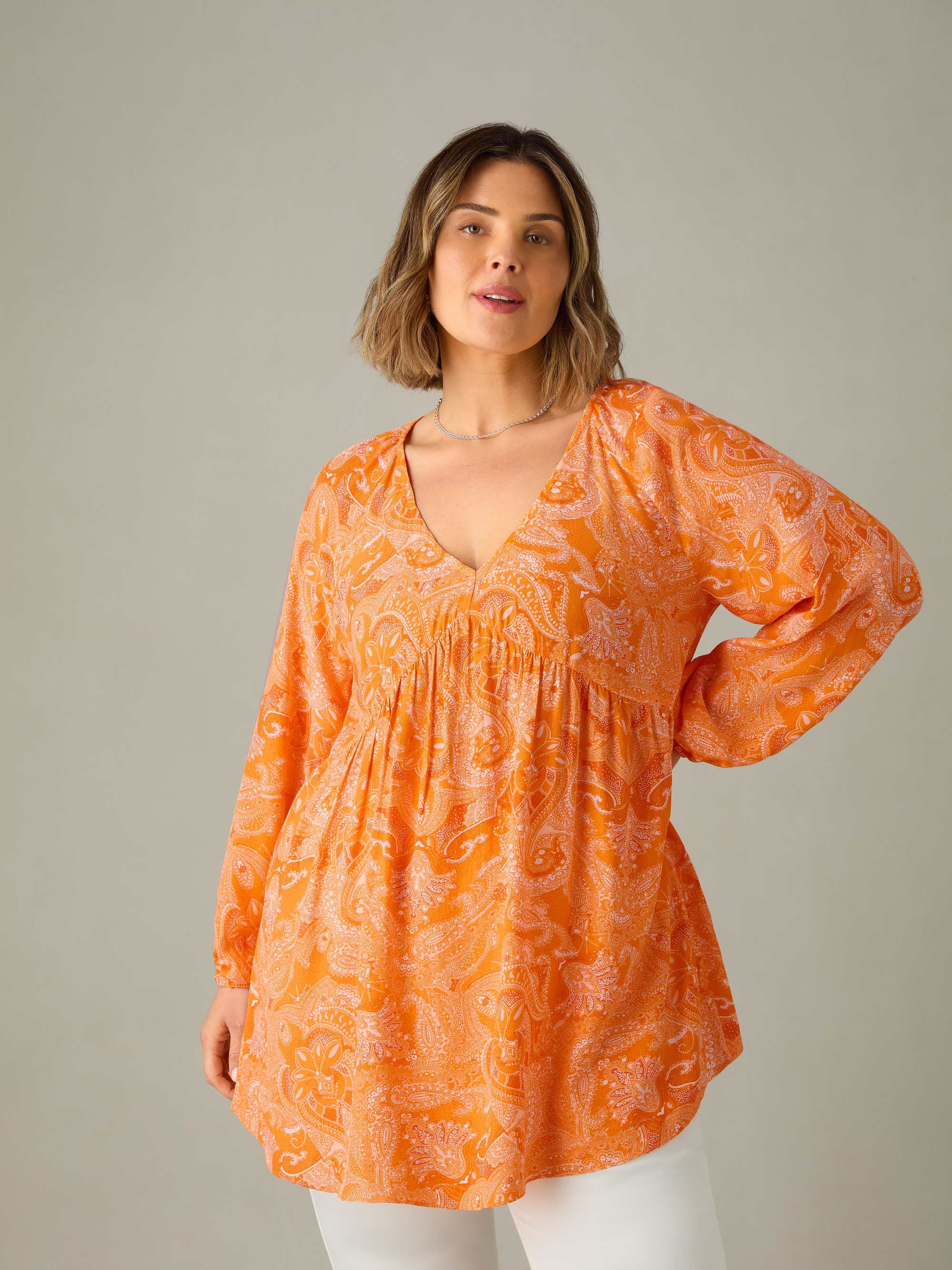 Orange Paisley V-Neck Tunic - Image 3
