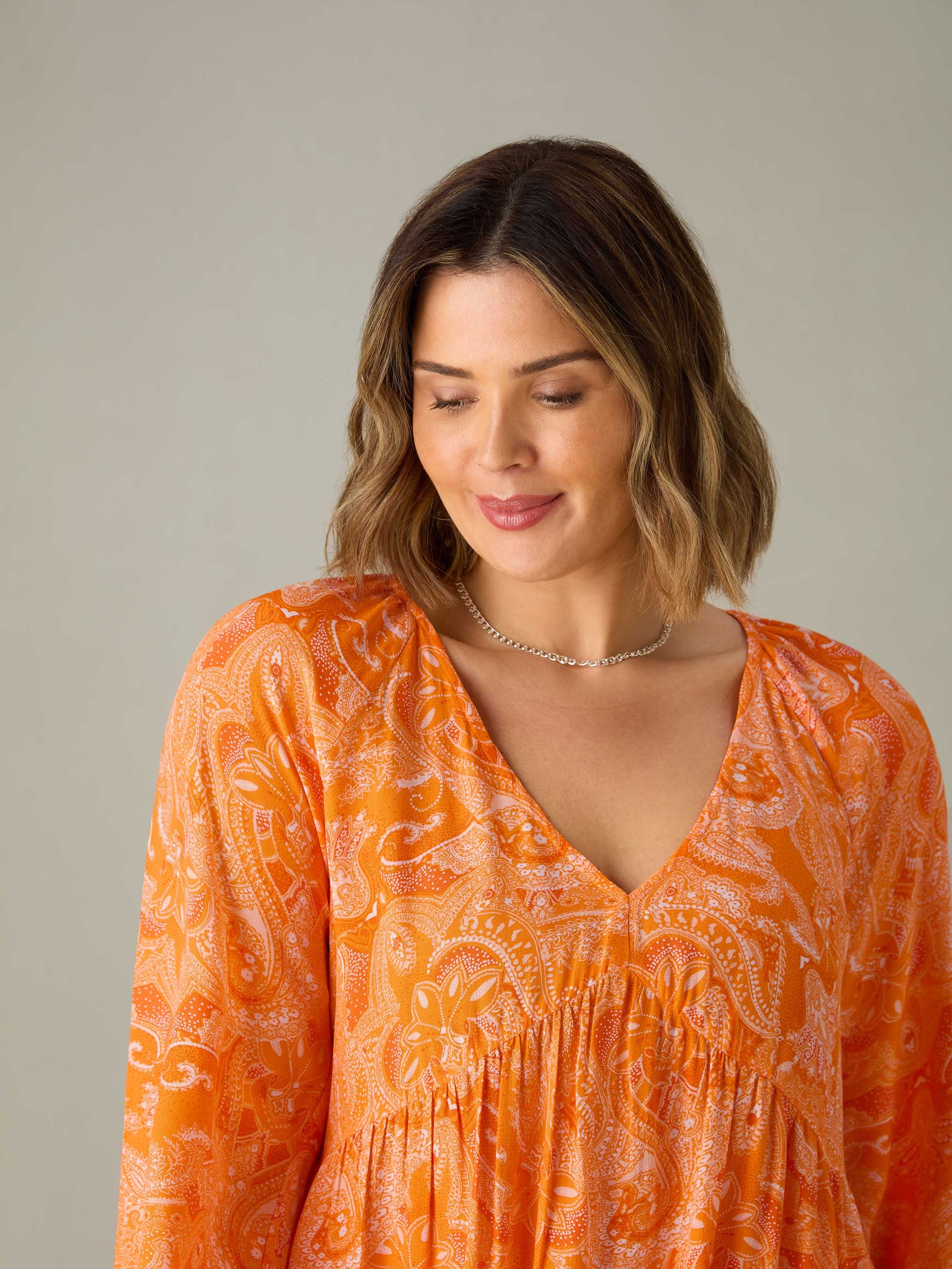Orange Paisley V-Neck Tunic - Image 4
