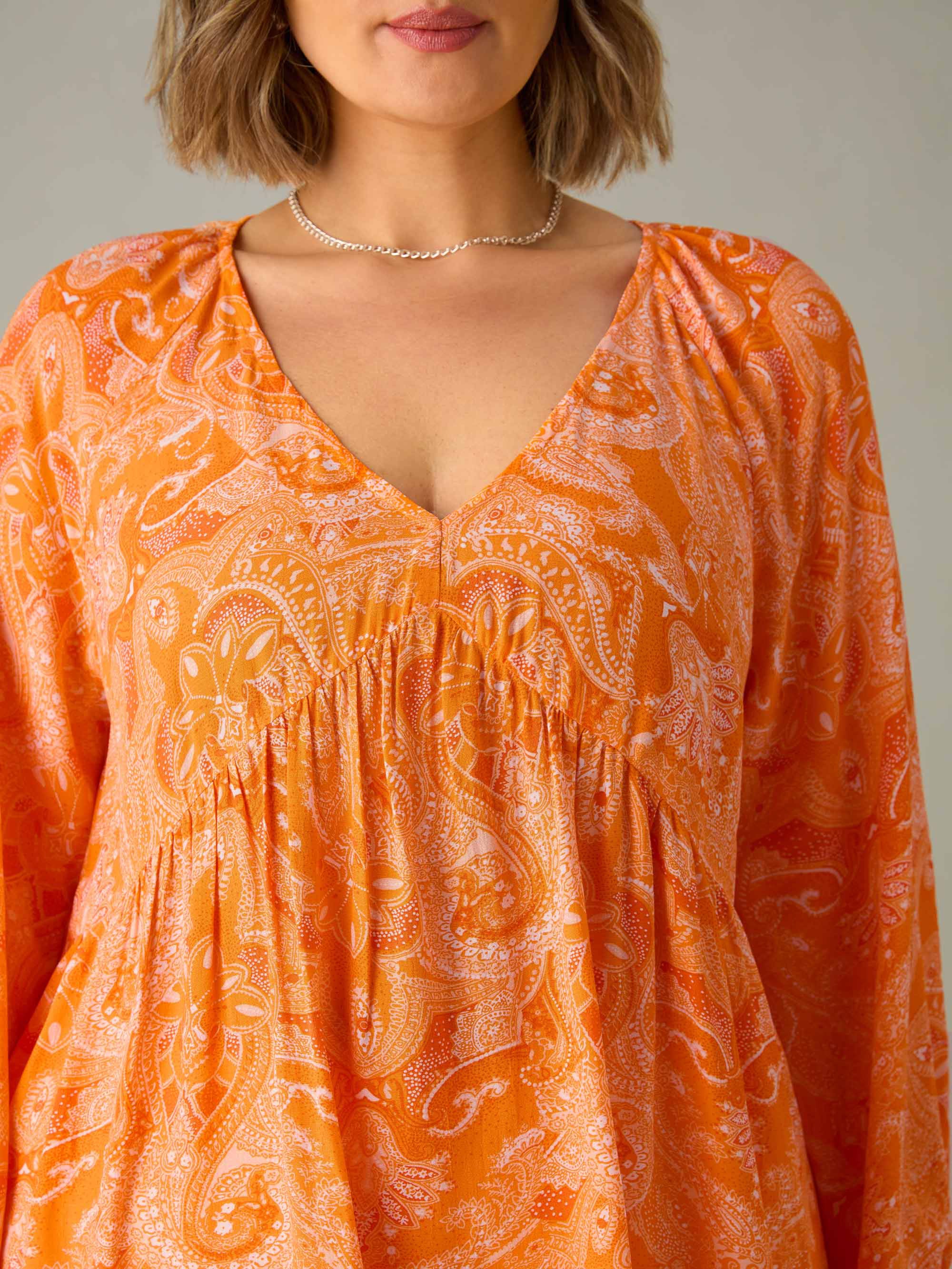 Orange Paisley V-Neck Tunic - Image 5