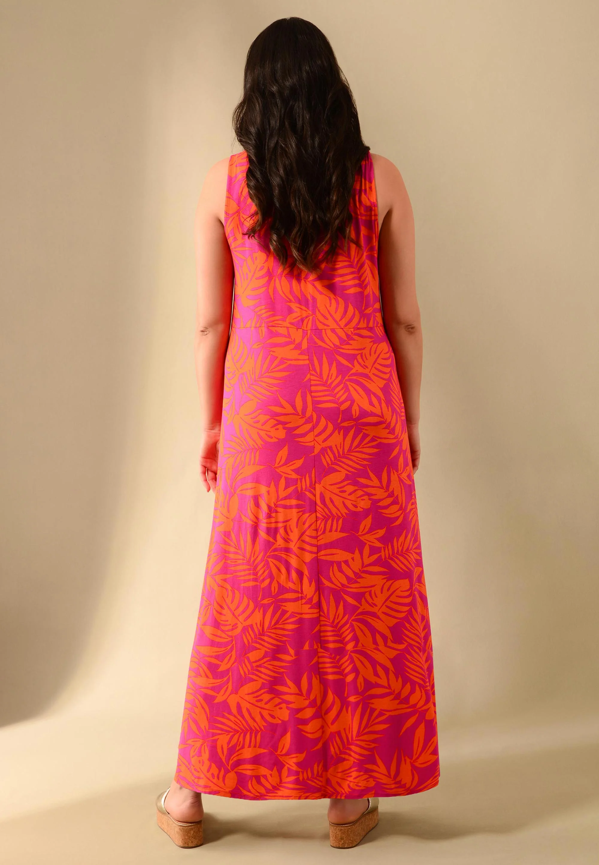 Orange Palm Print Jersey Maxi Dress - Image 3
