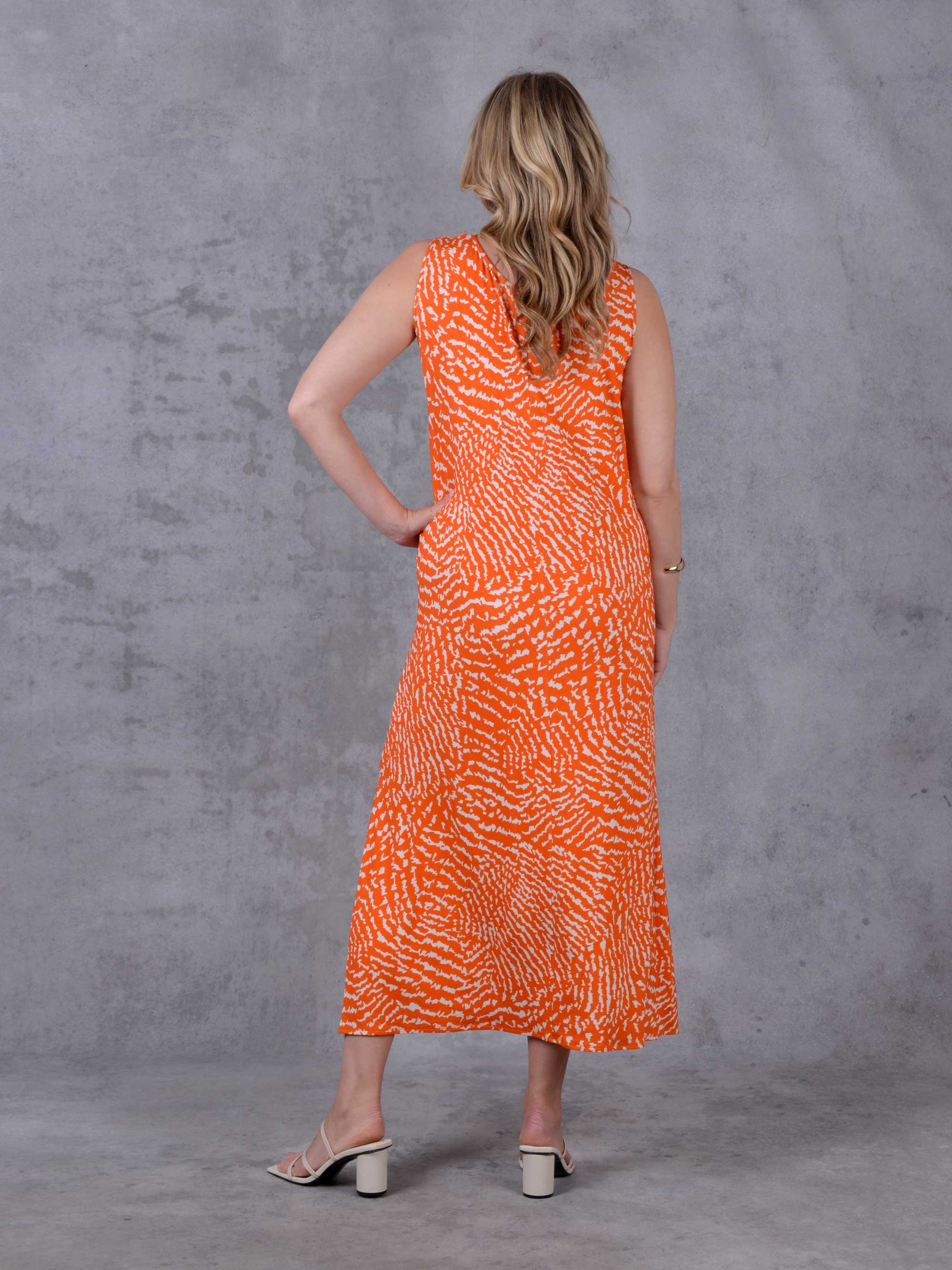Orange Printed Column Jersey Midi Dress - Image 4