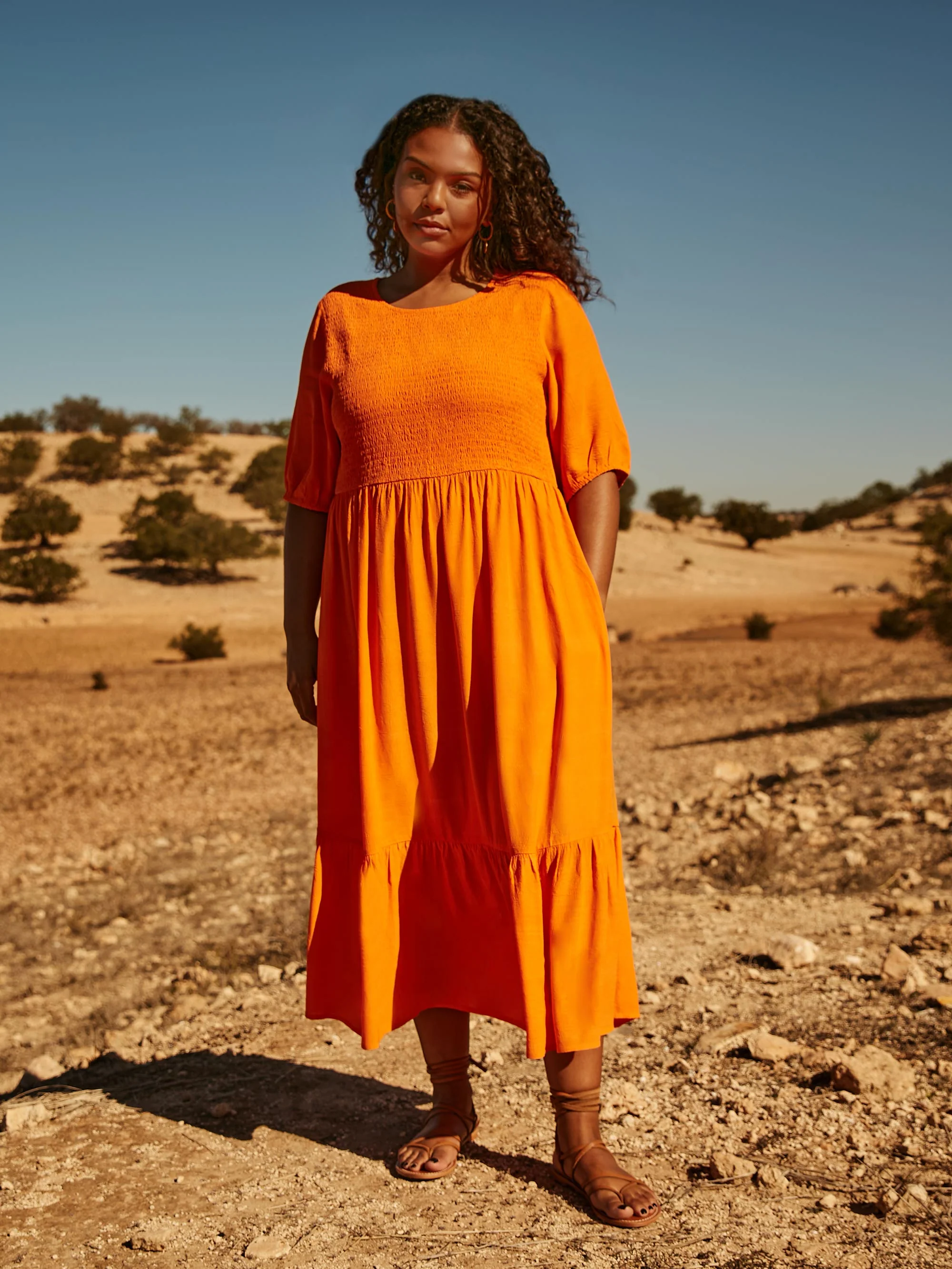 Orange Smock Midi Dress - Image 2