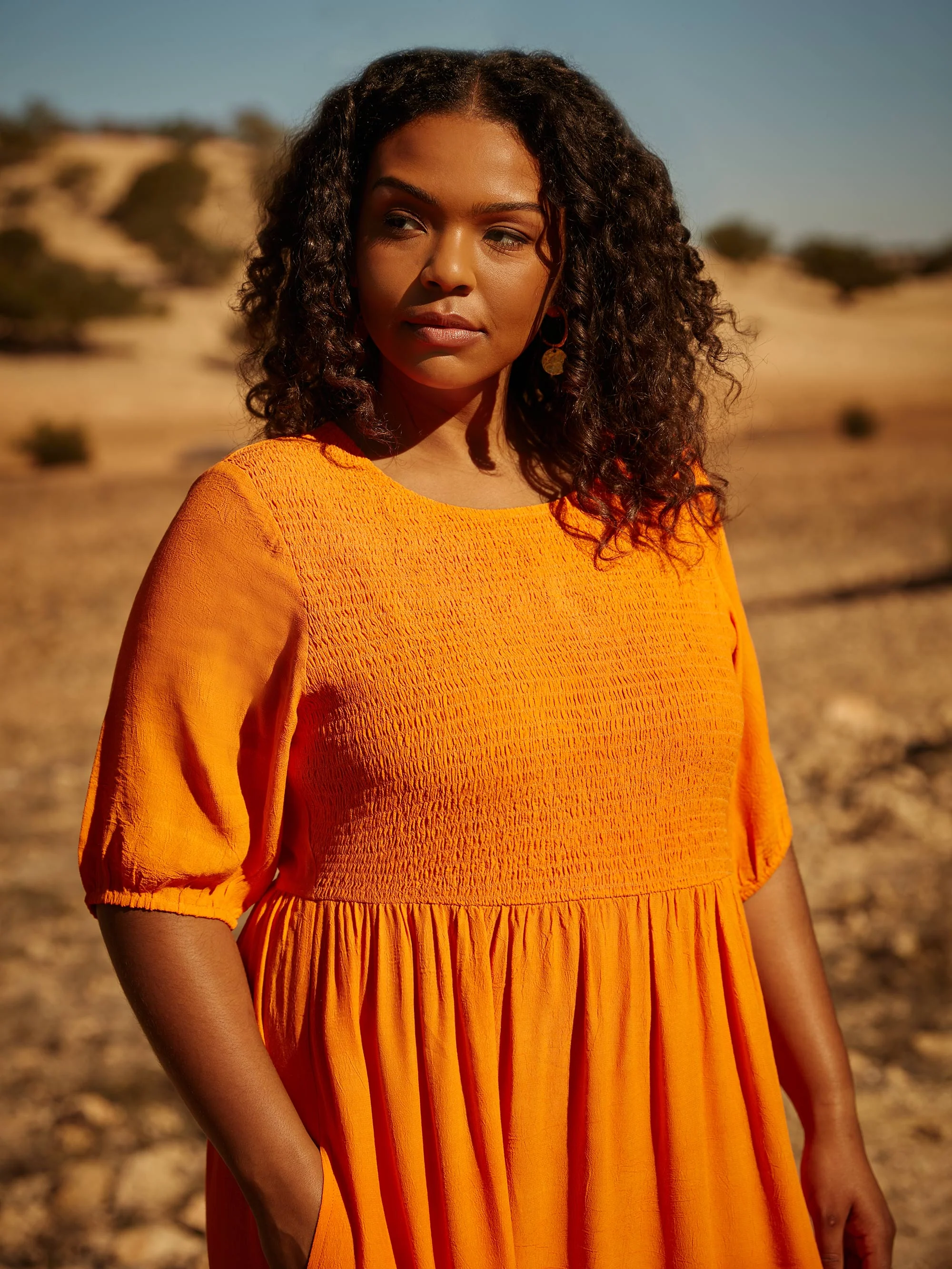 Orange Smock Midi Dress - Image 3