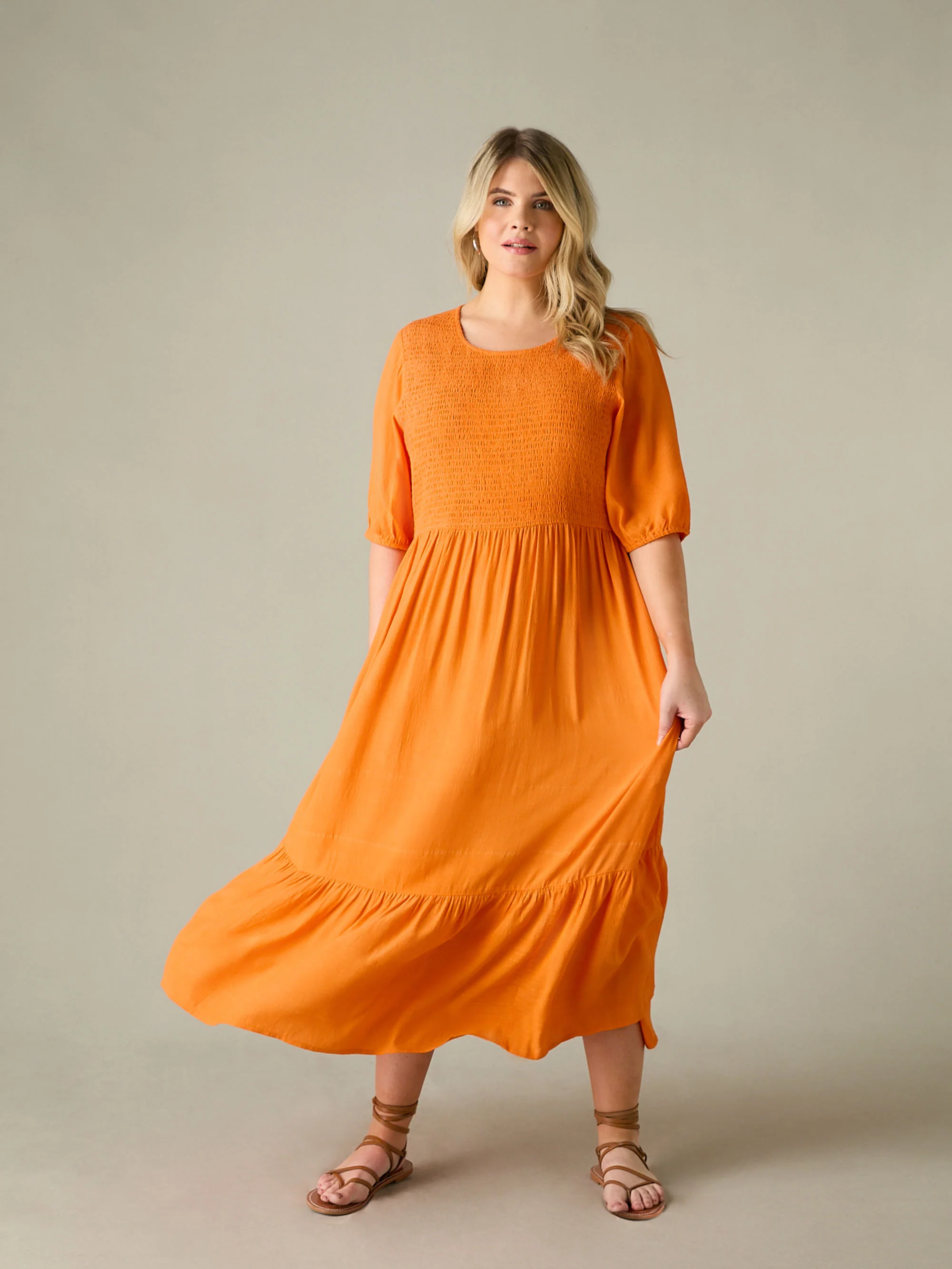 Orange Smock Midi Dress - Image 4