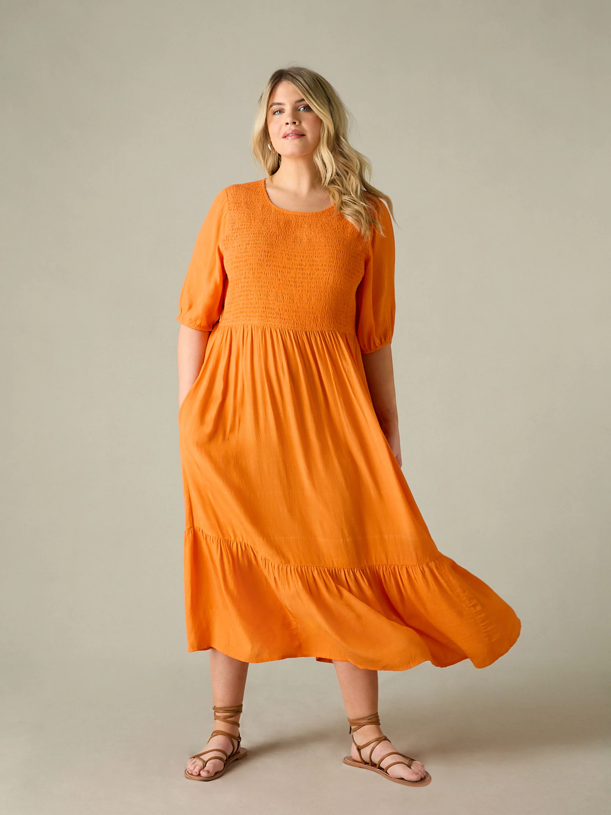 Orange Smock Midi Dress - Image 6