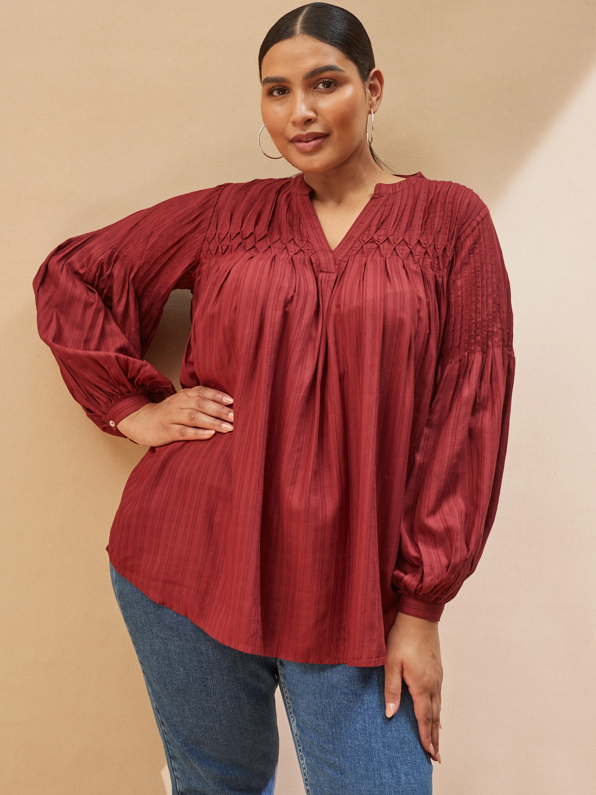 Oxblood Pintuck Blouse - Image 3
