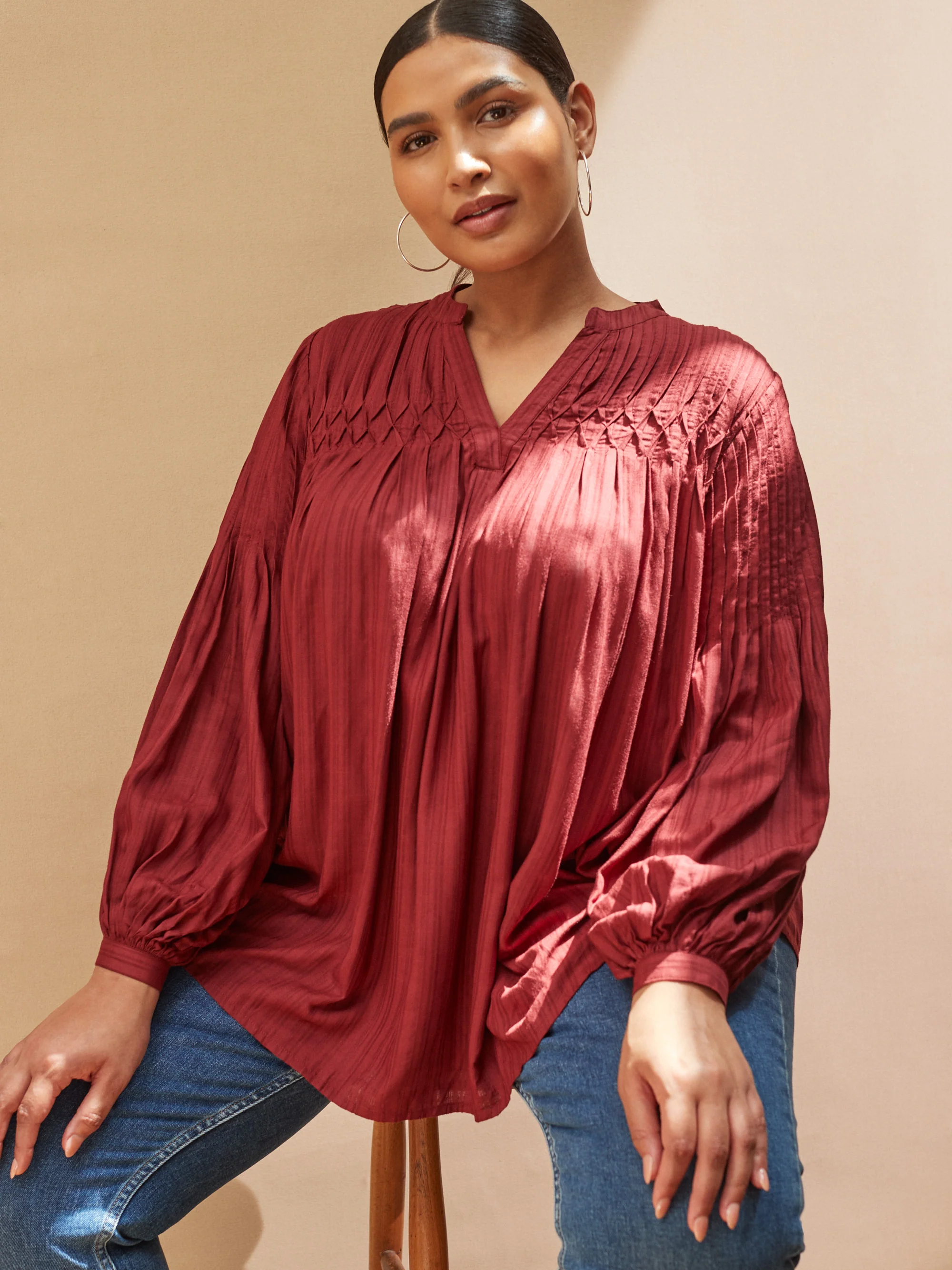 Oxblood Pintuck Blouse - Image 4