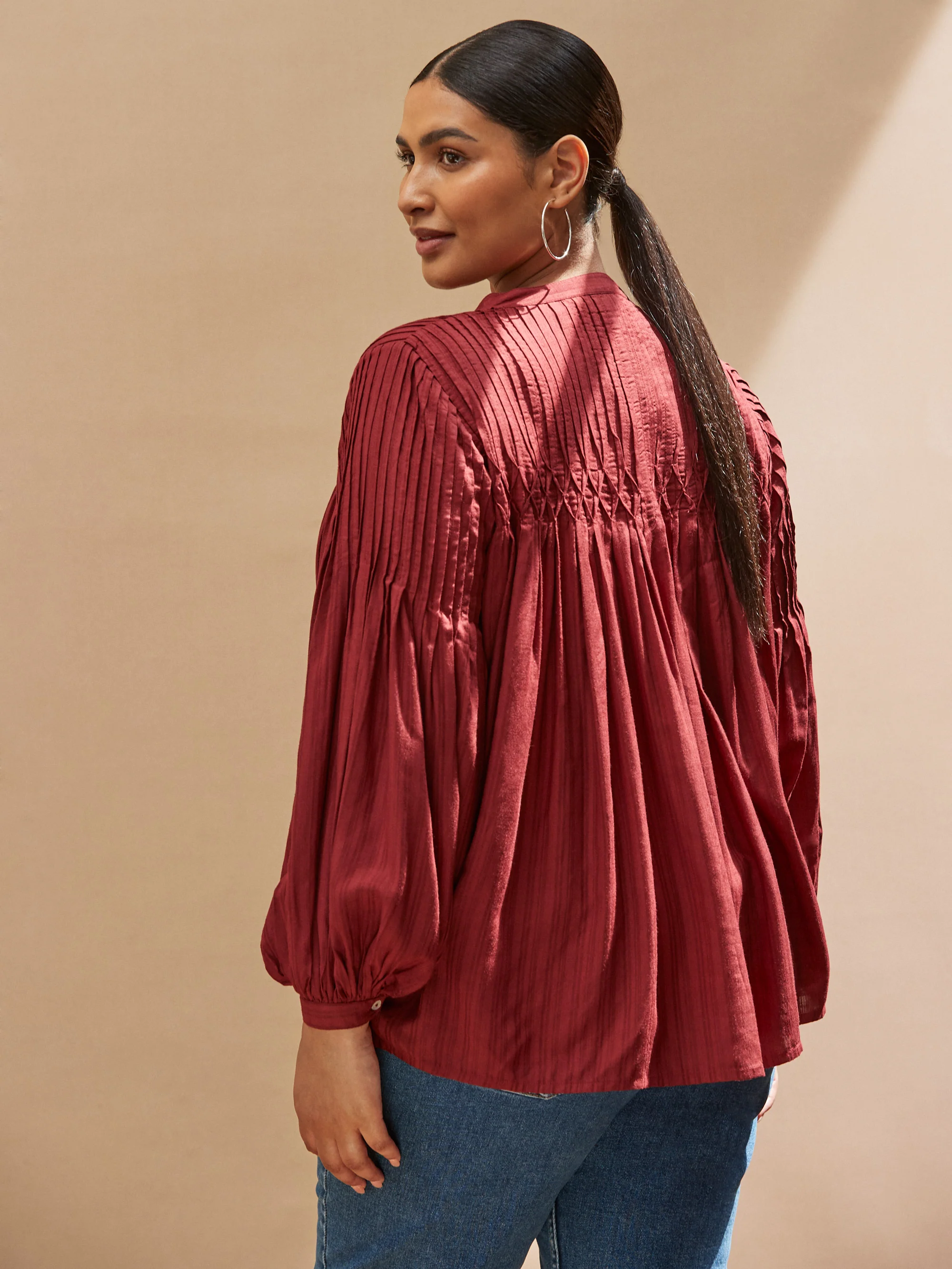 Oxblood Pintuck Blouse - Image 5