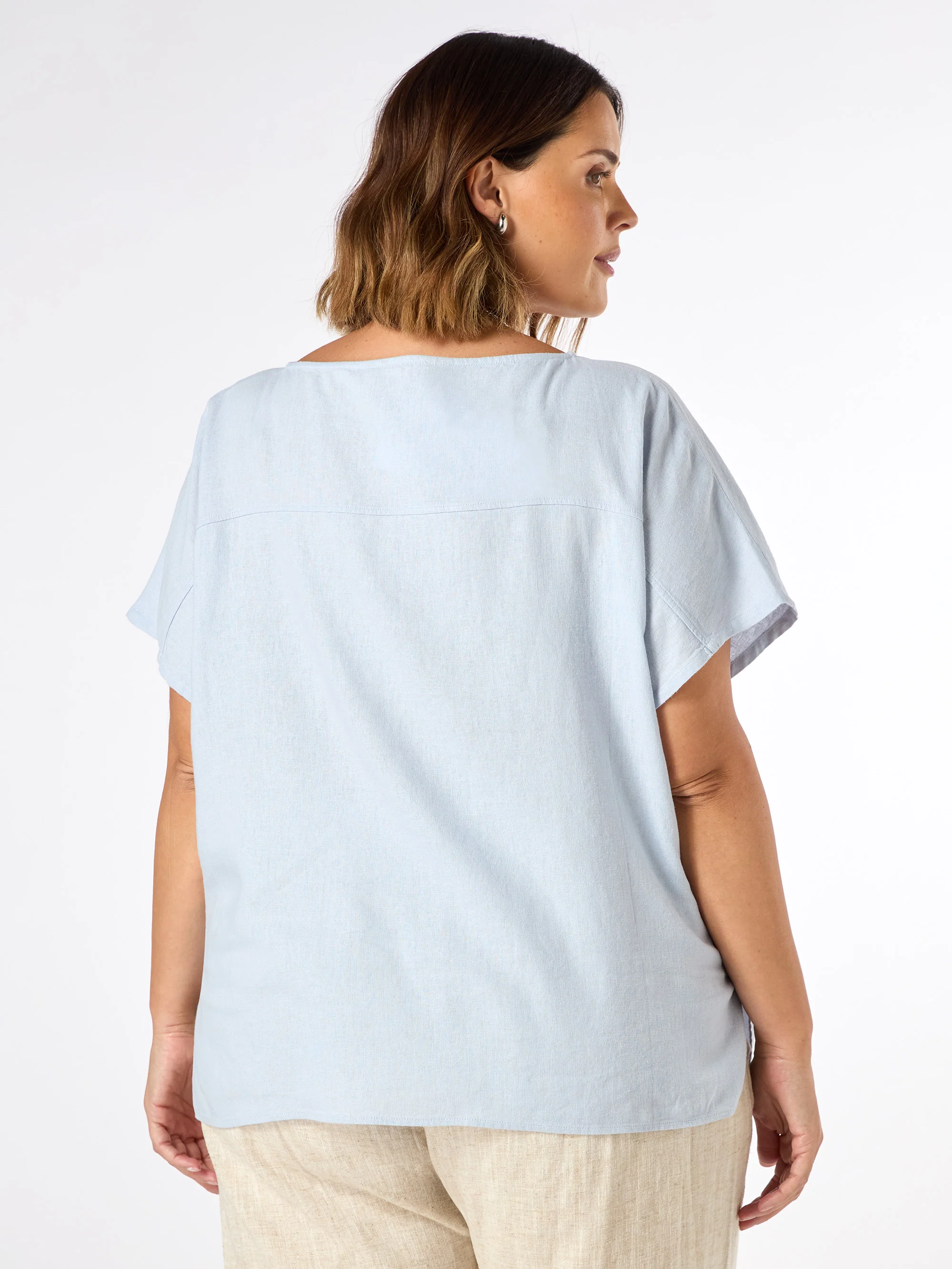 Pale Blue Linen Blend Seamed Detail Top - Image 4