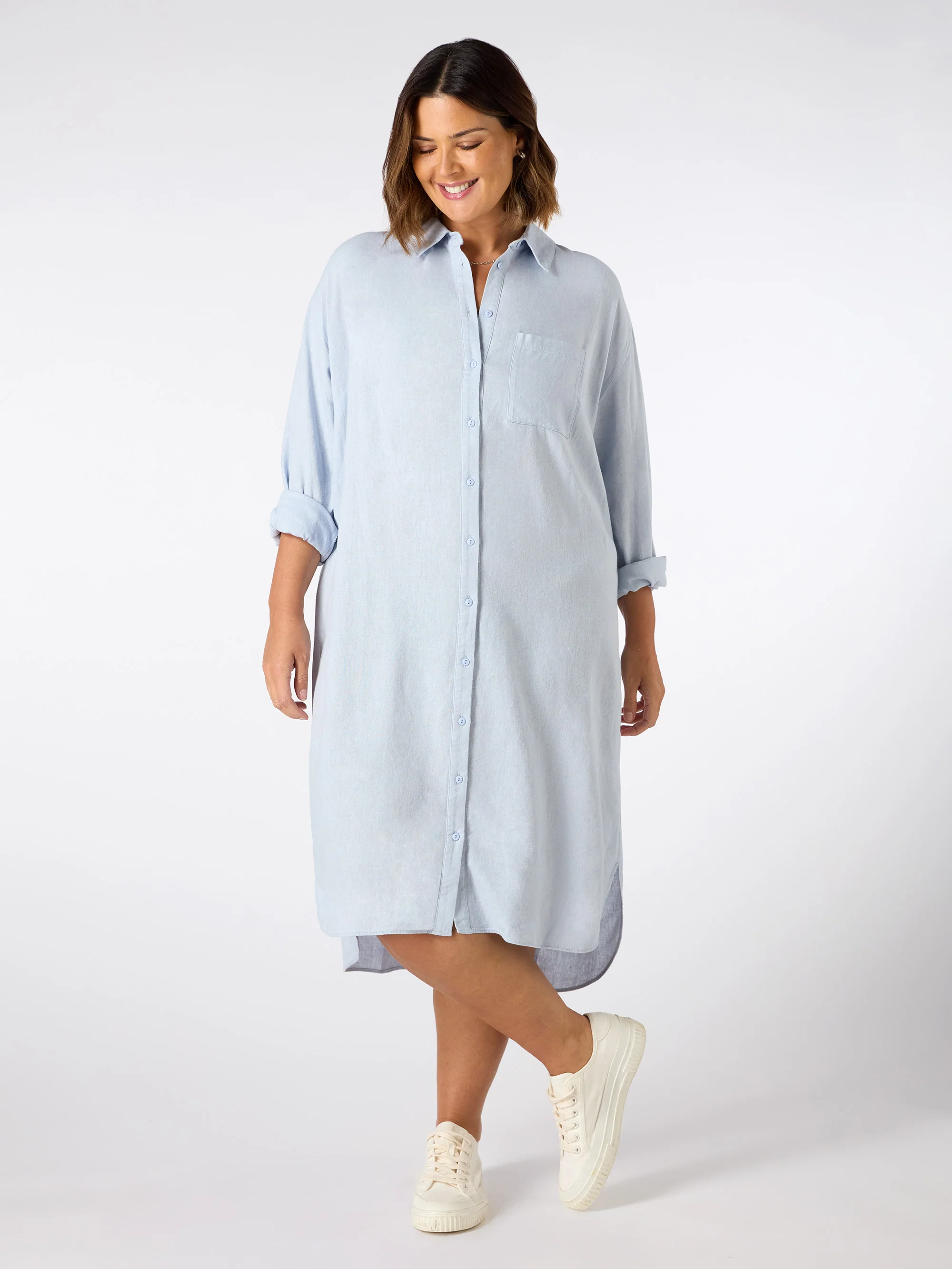 Pale Blue Linen Blend Shirt Dress - Image 3