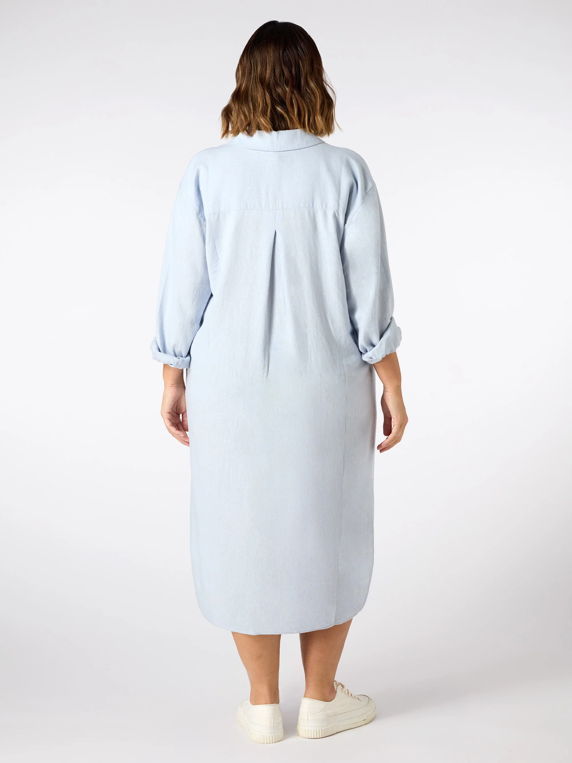 Pale Blue Linen Blend Shirt Dress - Image 6