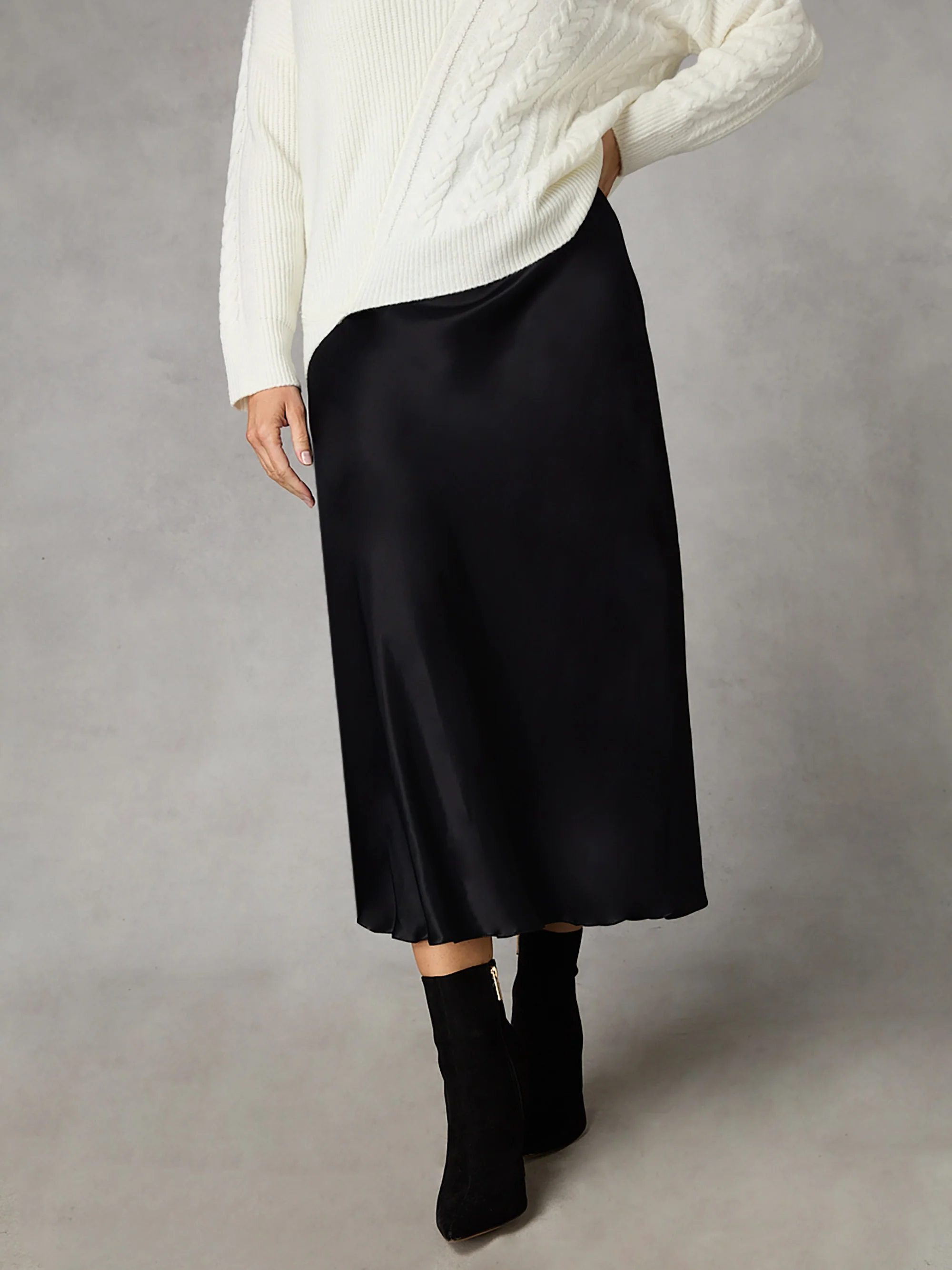 Petite Black Bias Cut Skirt - Image 2