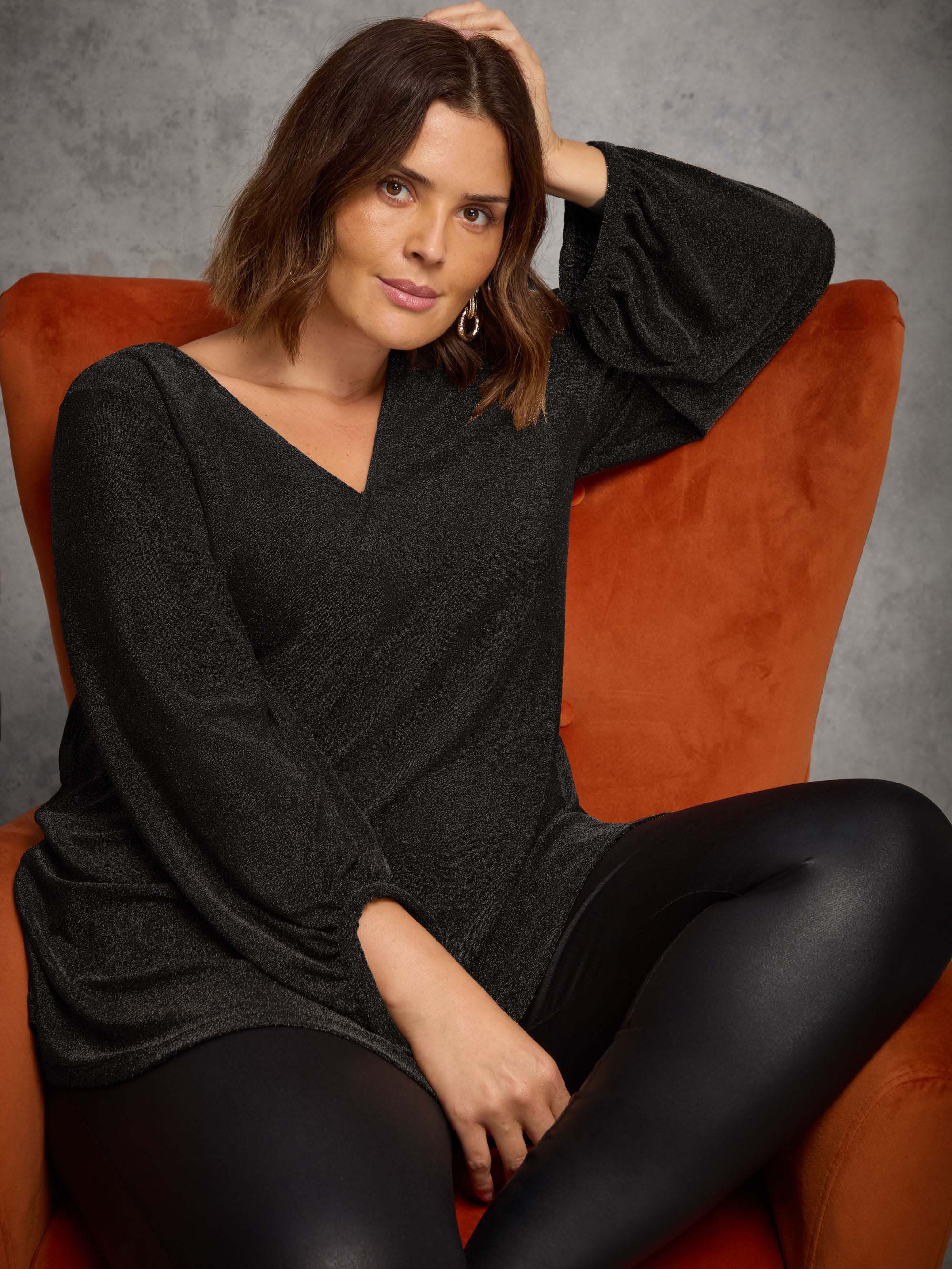 Black Sparkle V neck Jersey Tunic - Image 2