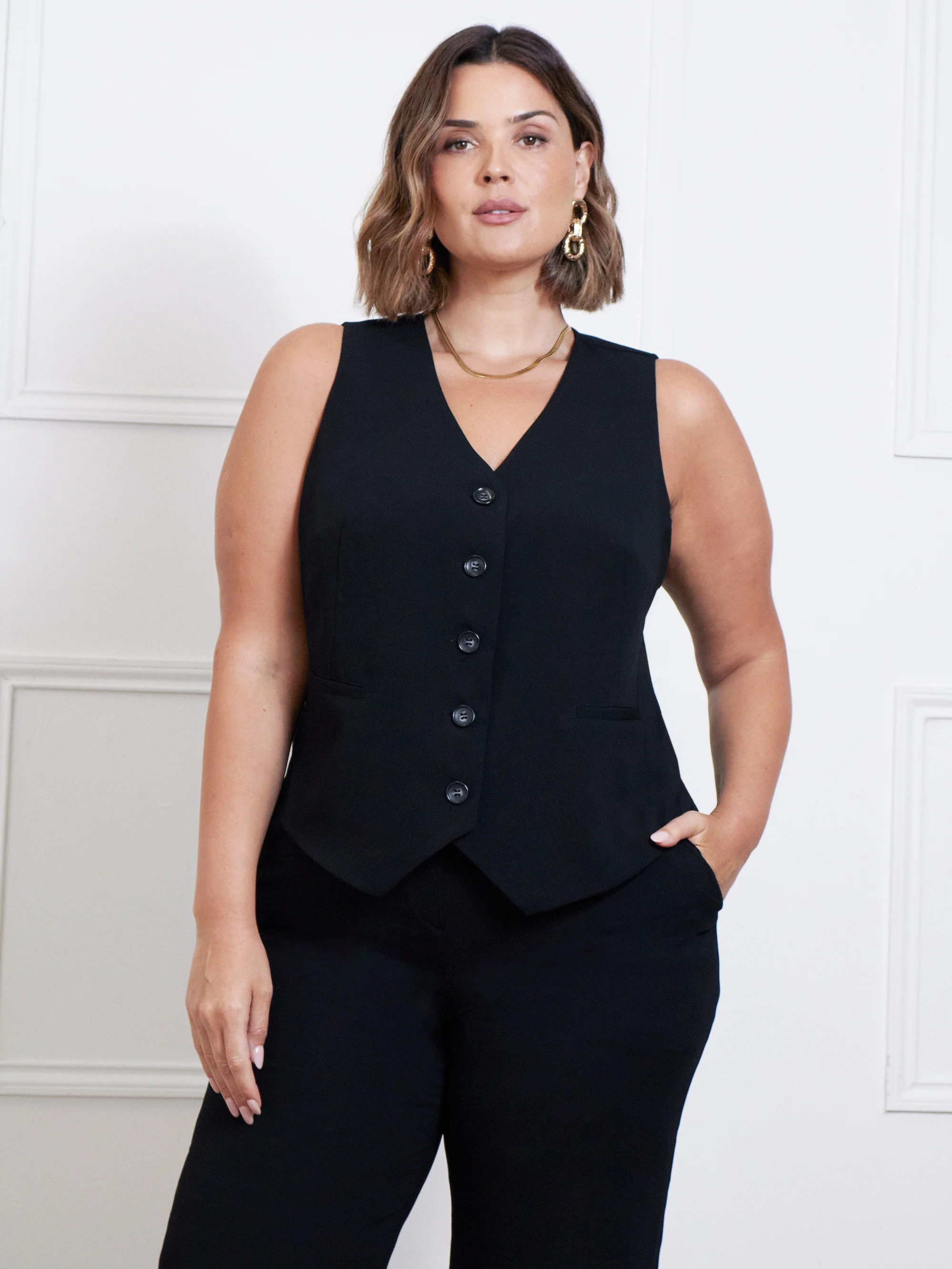 Petite Black Button Detail Wide Leg Trouser - Image 2