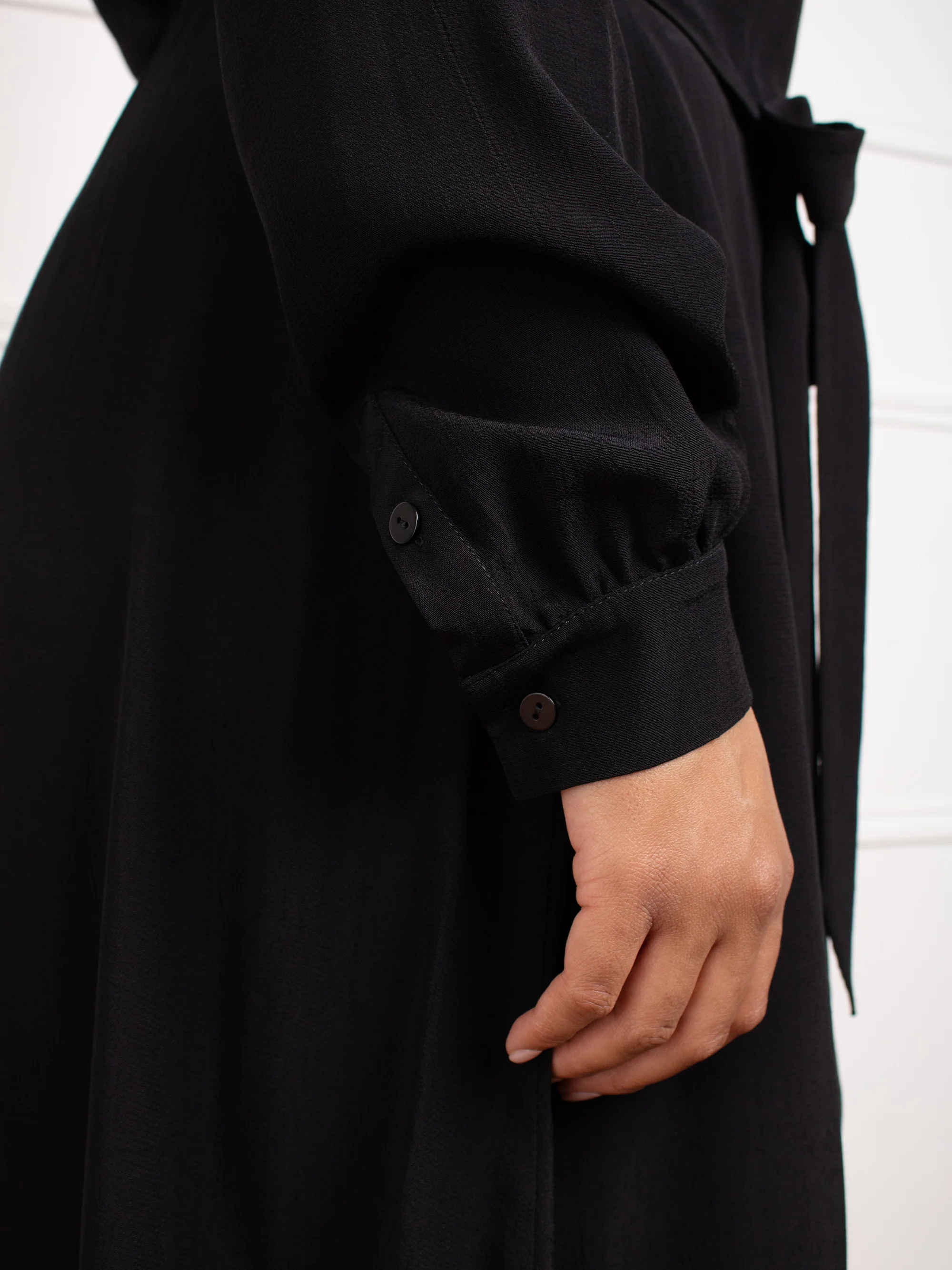 Petite Black Button Through Belted Shirt Dress - Image 2
