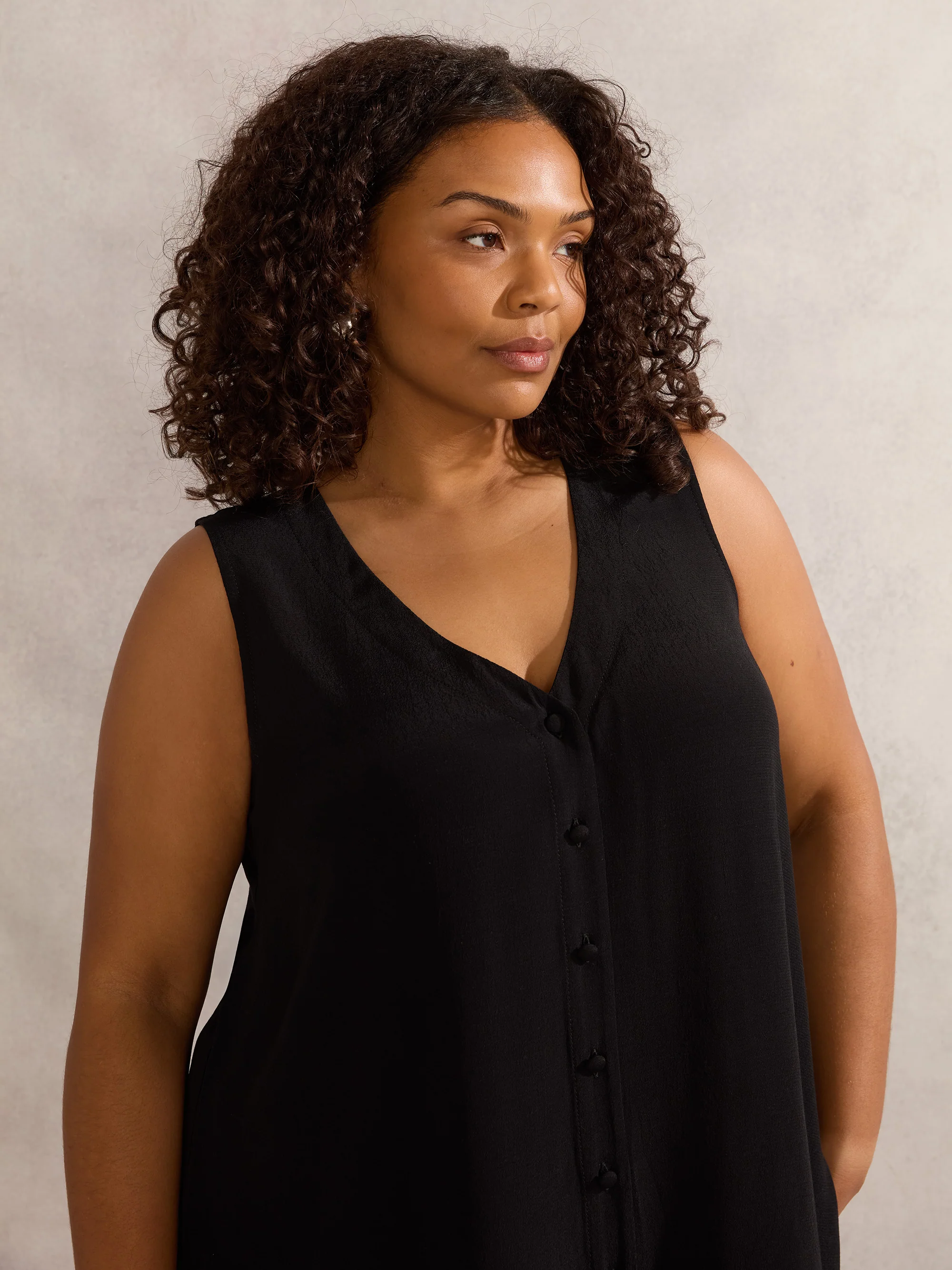 Petite Black Button Front Tunic - Image 2