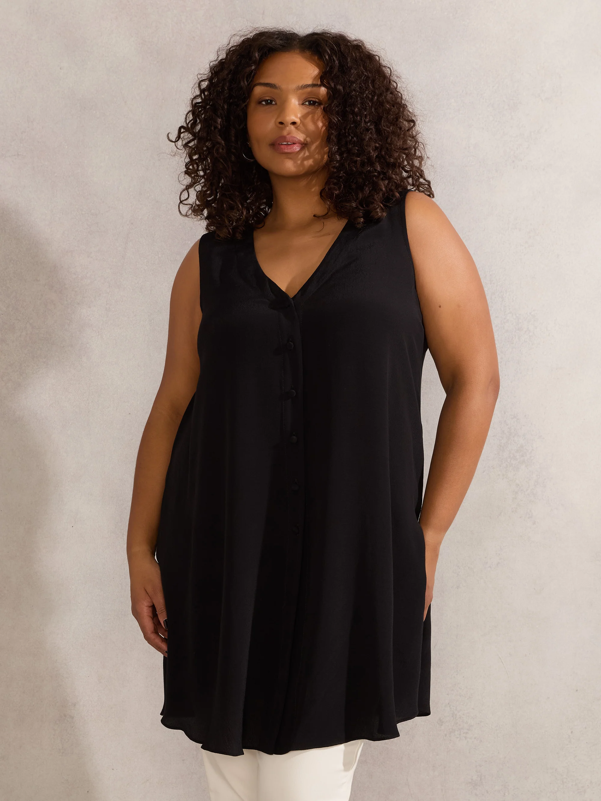 Petite Black Button Front Tunic - Image 3