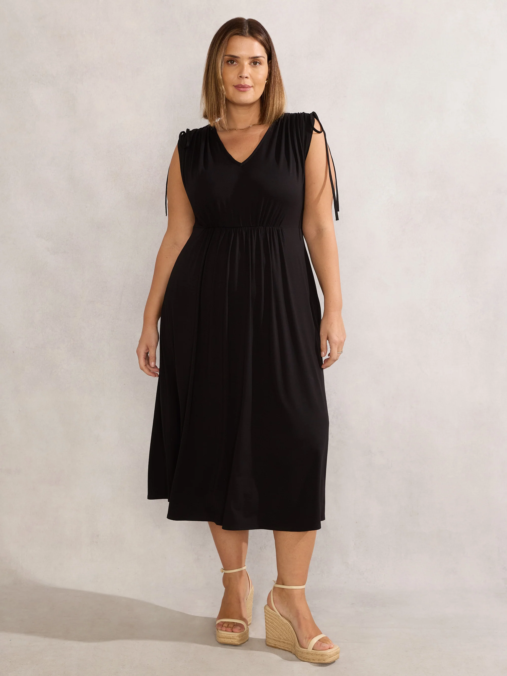 Black Drawstring Short Sleeve Dress - Image 2