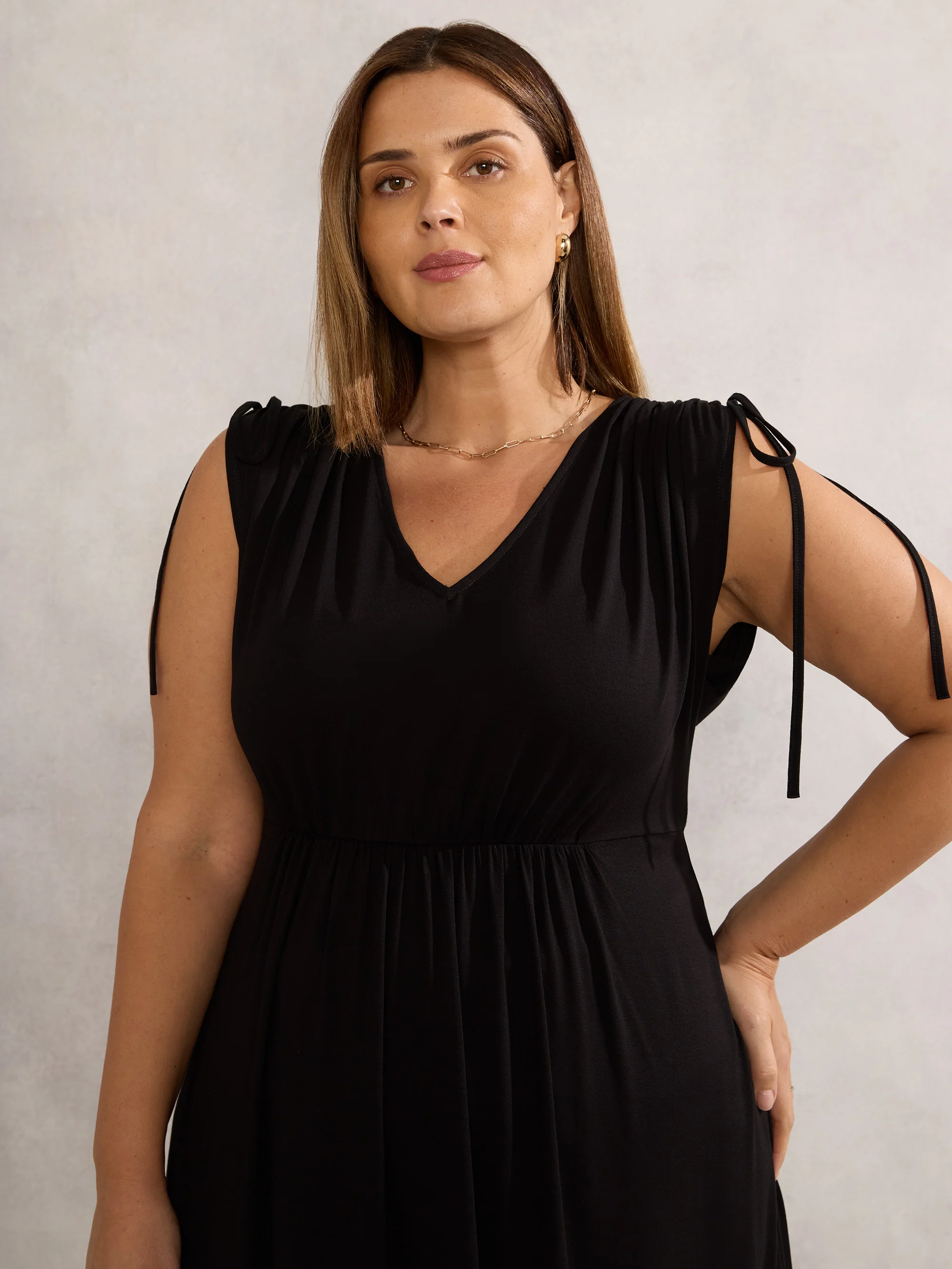 Black Drawstring Short Sleeve Dress - Image 3