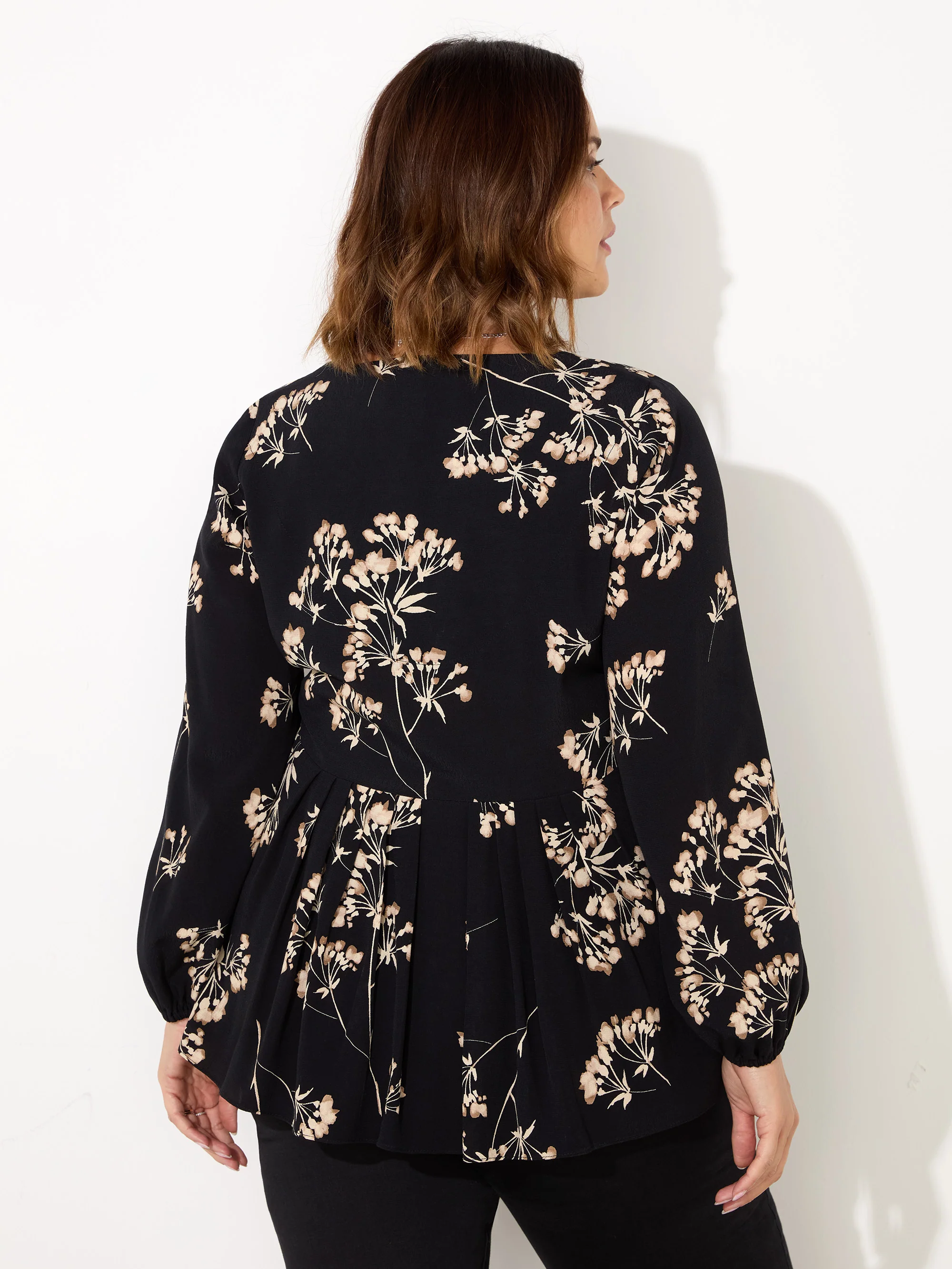 Petite Black Floral Tie Front Blouse - Image 3