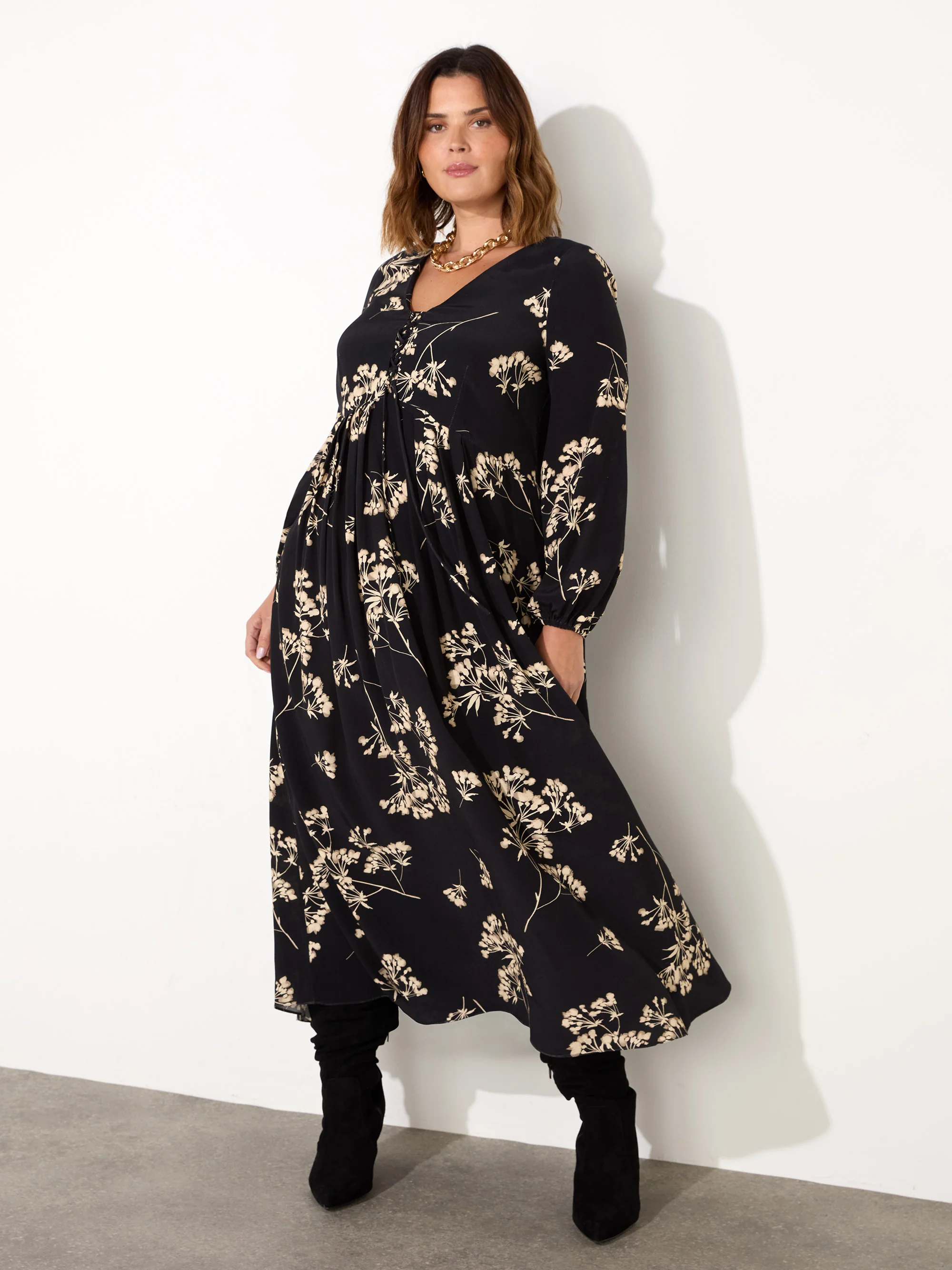Petite Black Floral Tie Front Midi Dress - Image 5