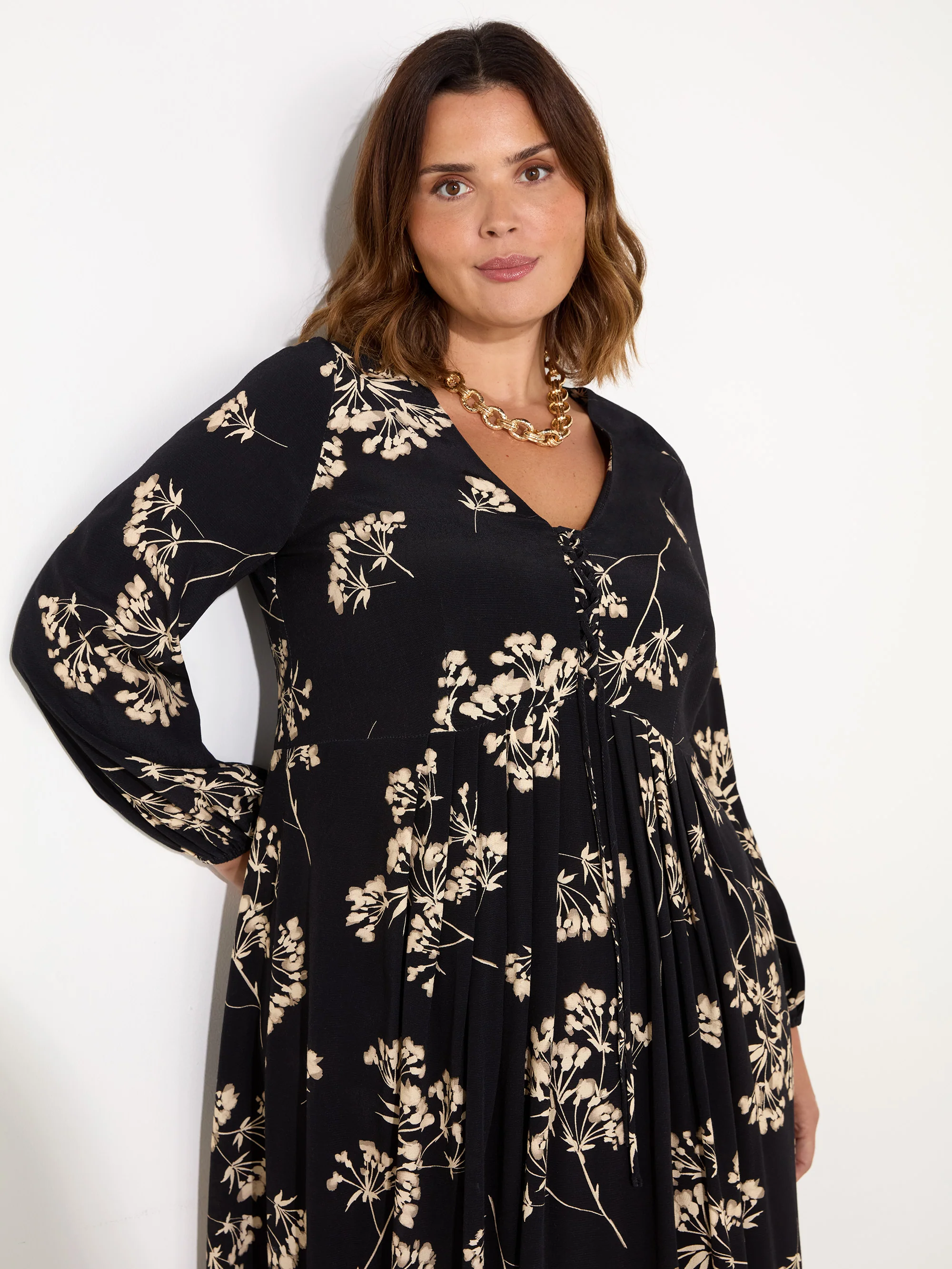 Petite Black Floral Tie Front Midi Dress - Image 6