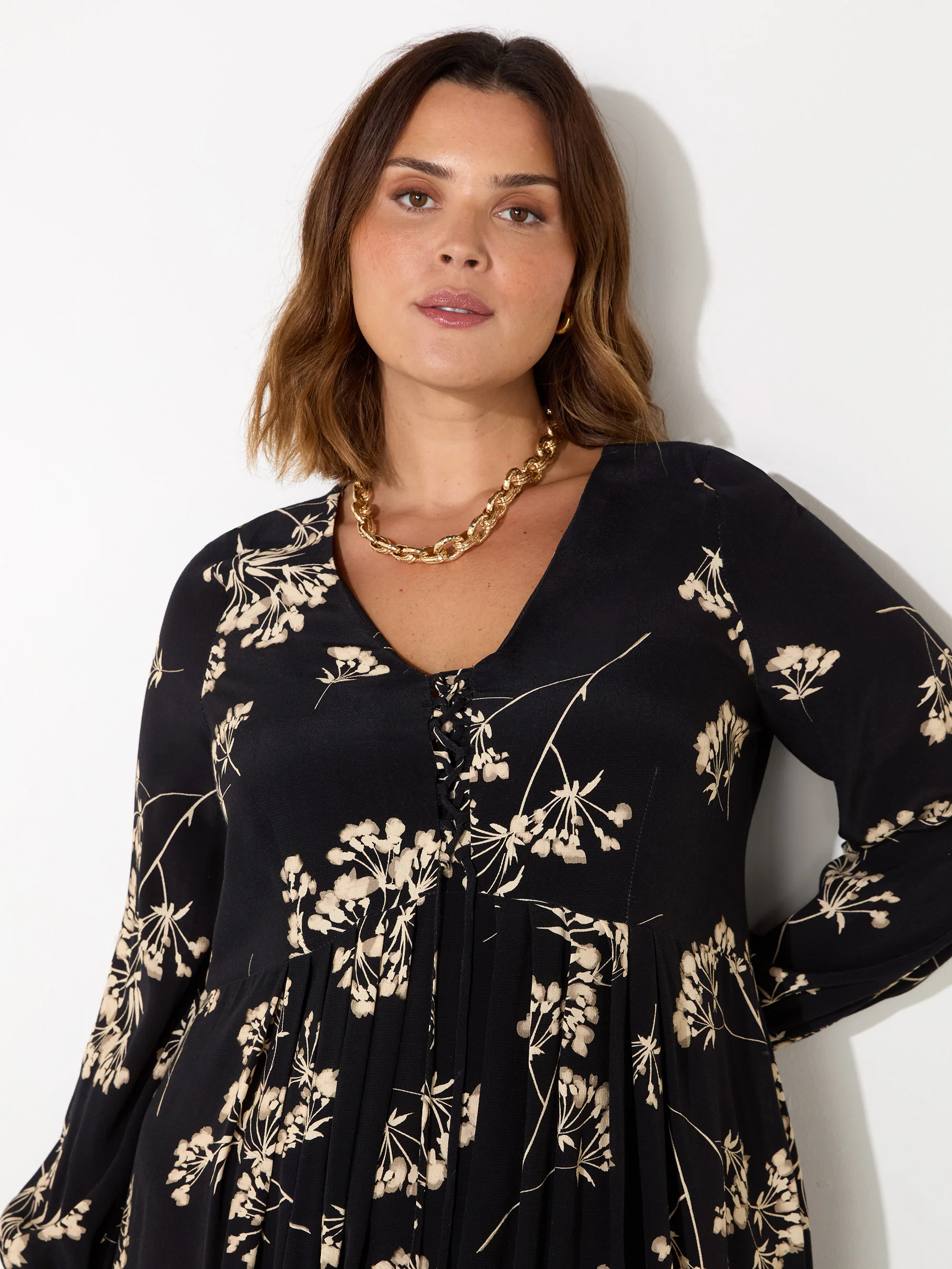 Petite Black Floral Tie Front Midi Dress - Image 7