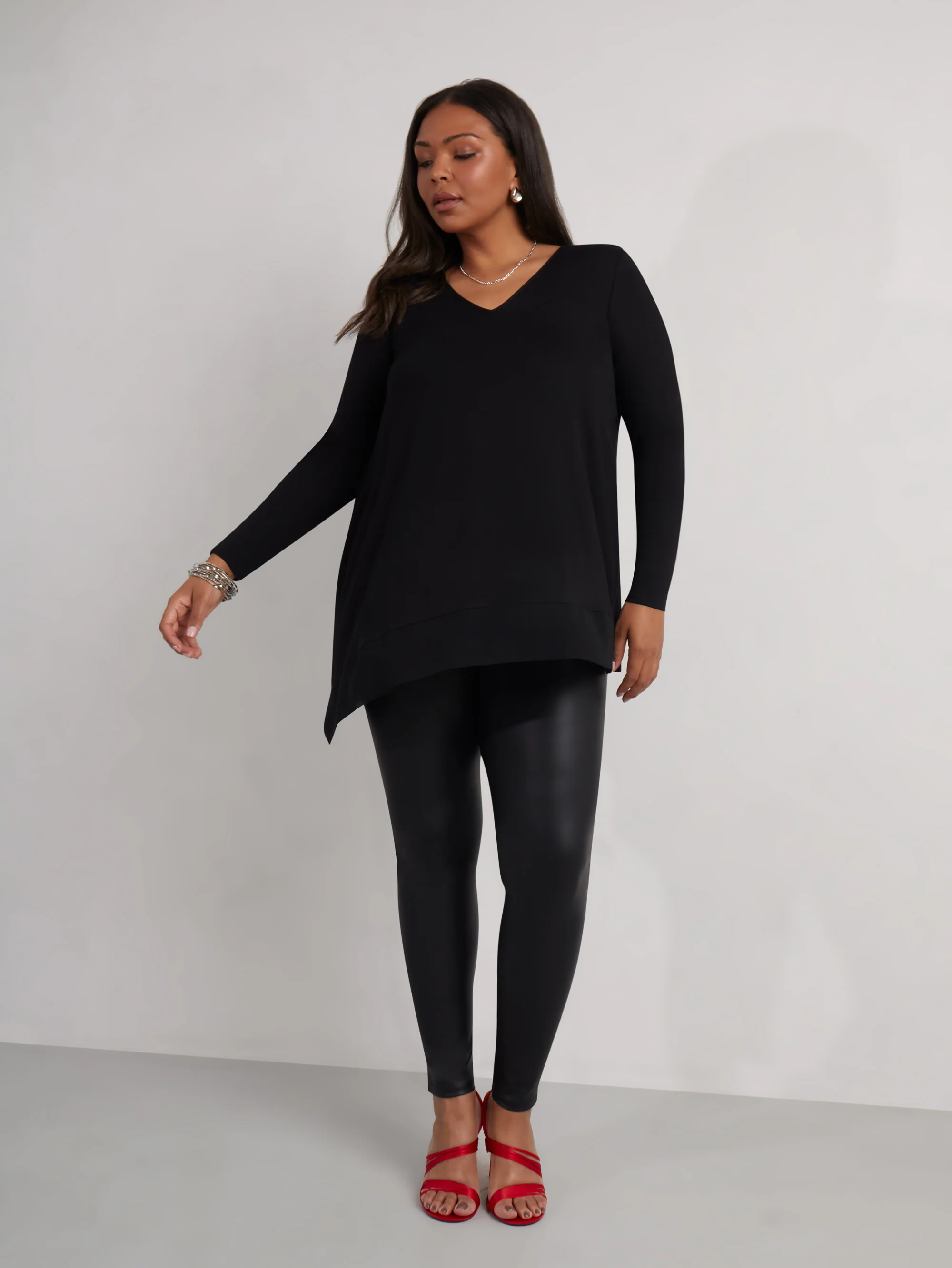 Black Jersey Asymmetric Chiffon Hem Top - Image 2