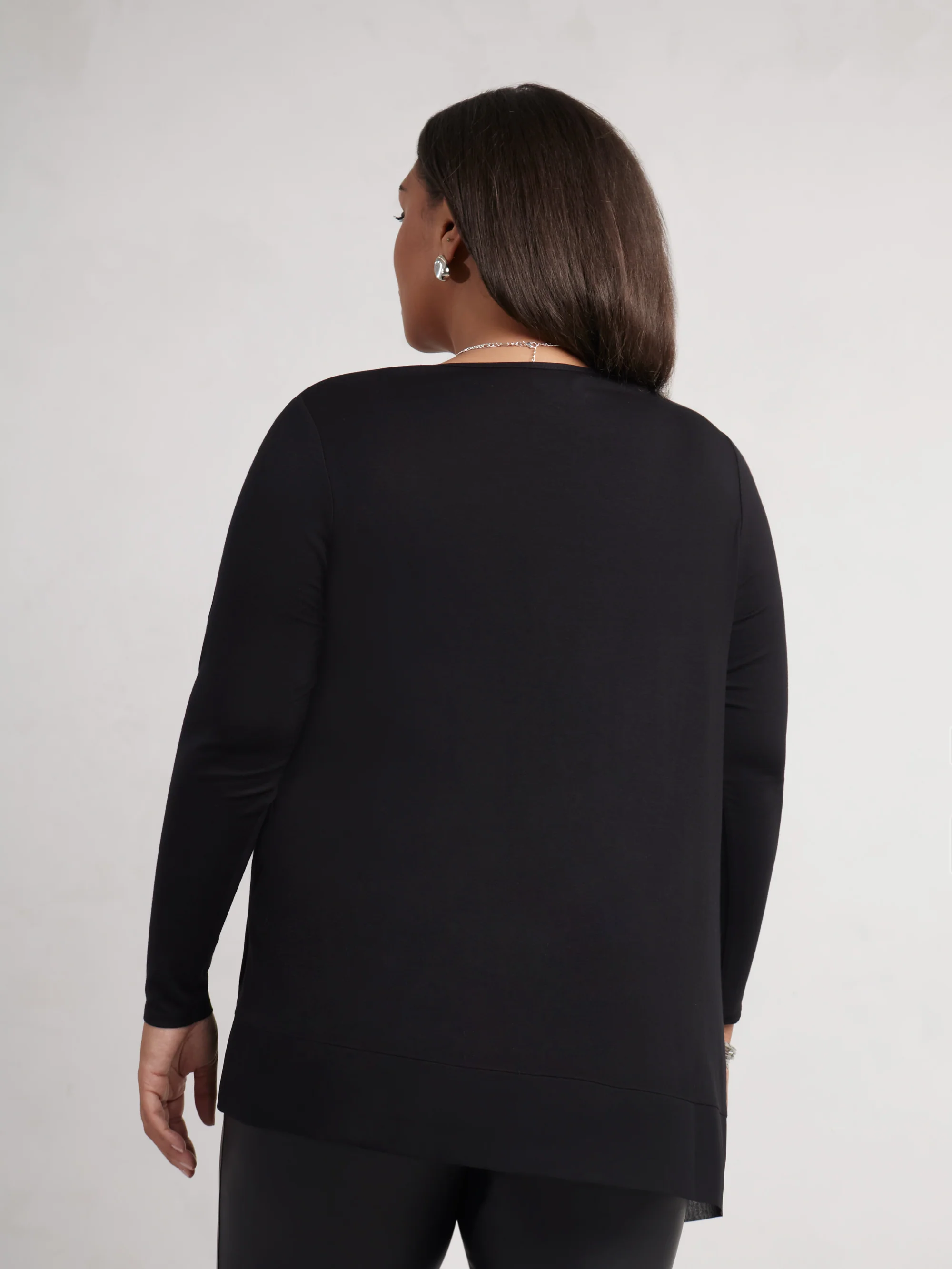 Black Jersey Asymmetric Chiffon Hem Top - Image 5