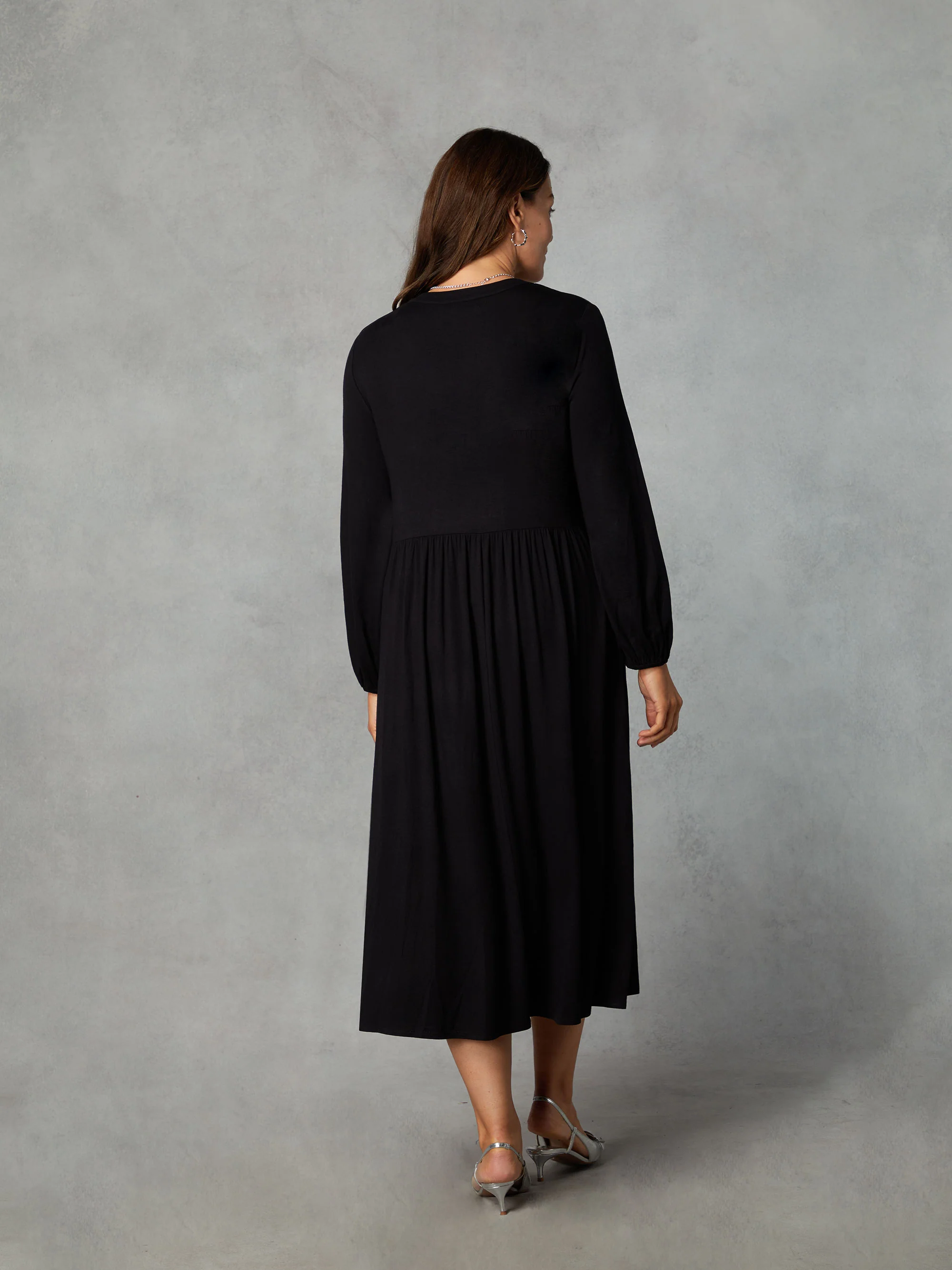 Petite Black Jersey Nehru Collar Relaxed Dress - Image 4