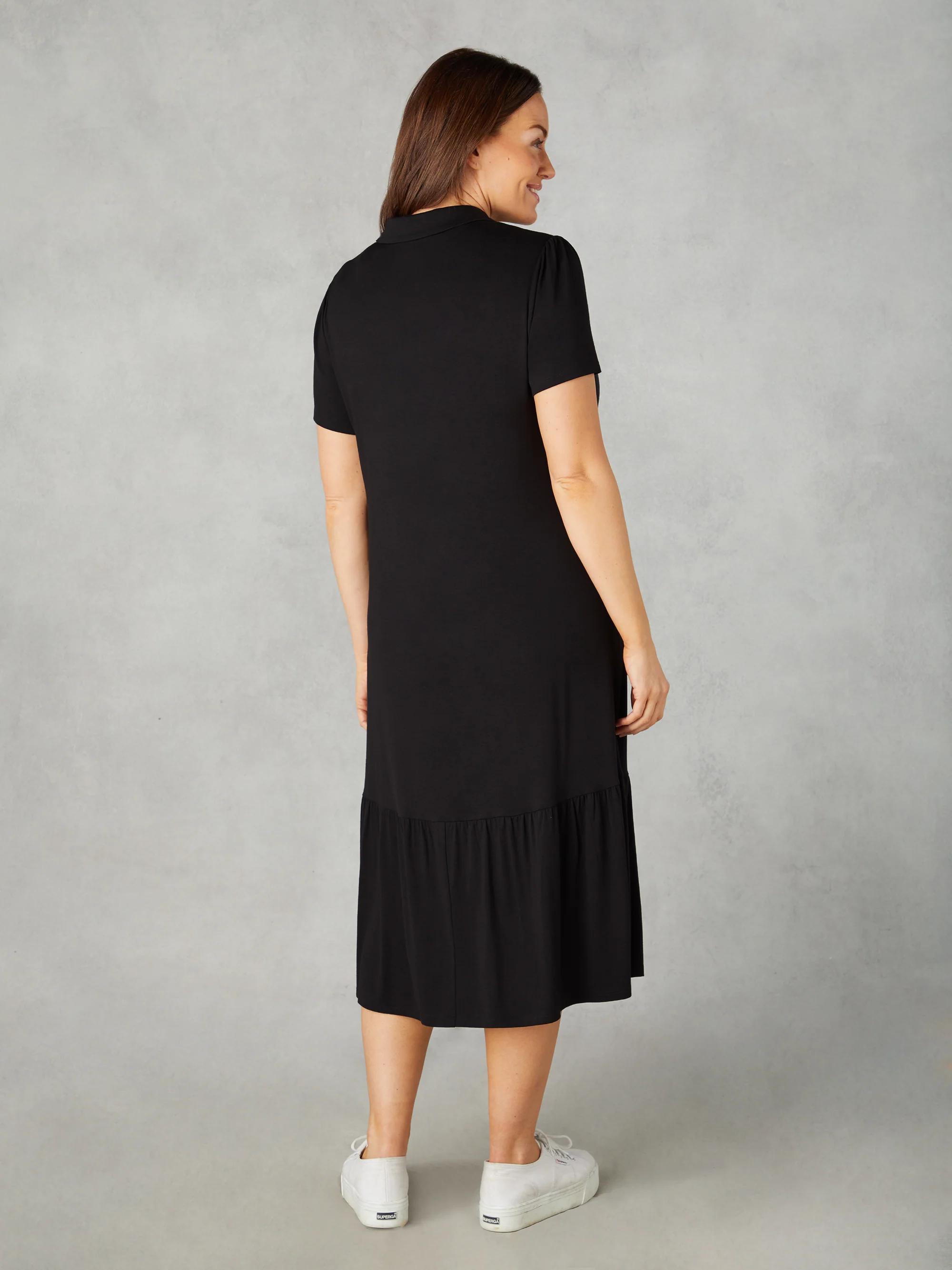 Petite Black Jersey Tiered Midi Shirt Dress - Image 3