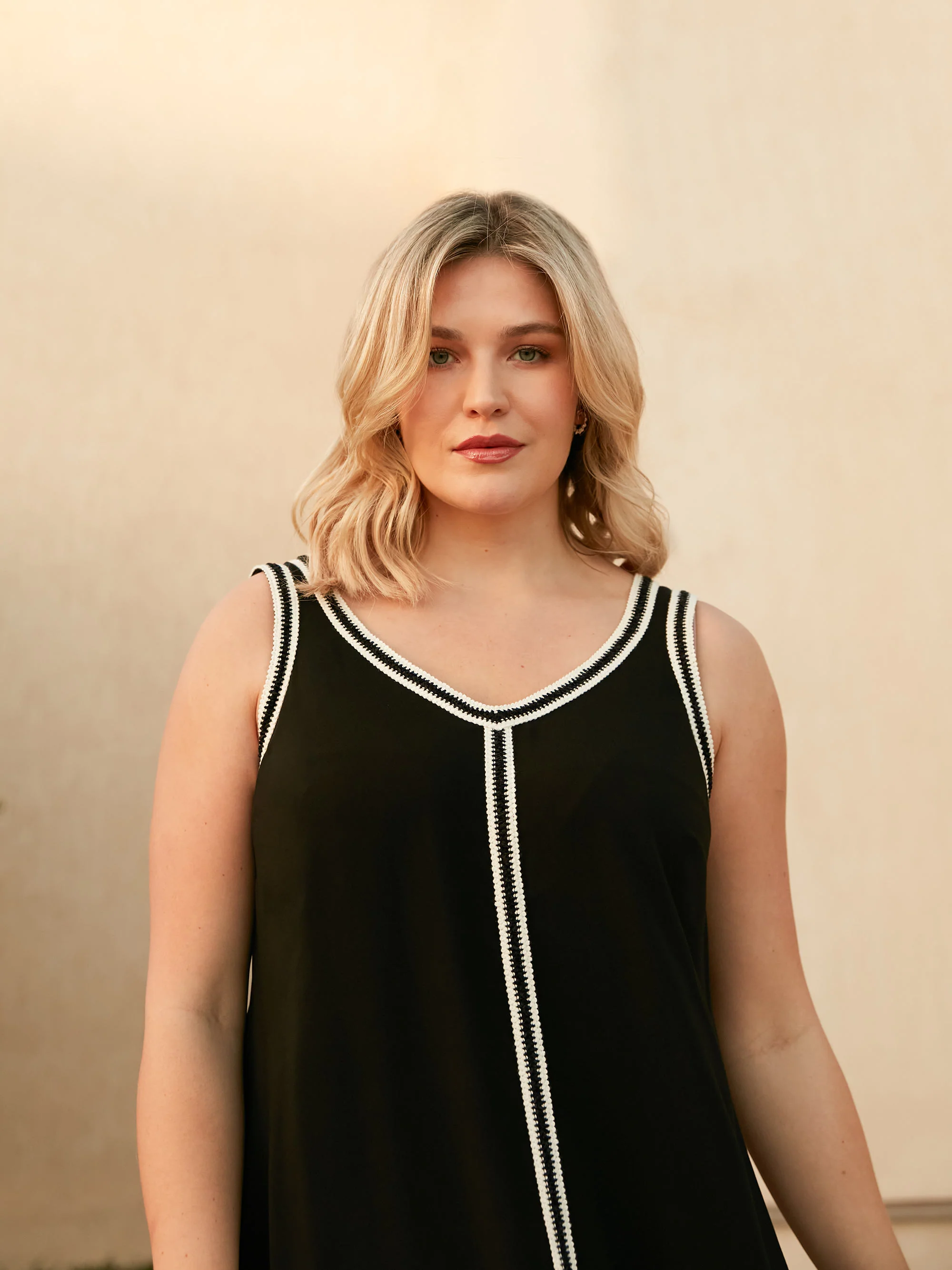 Petite Black Knit Trim Hanky Hem Dress - Image 2
