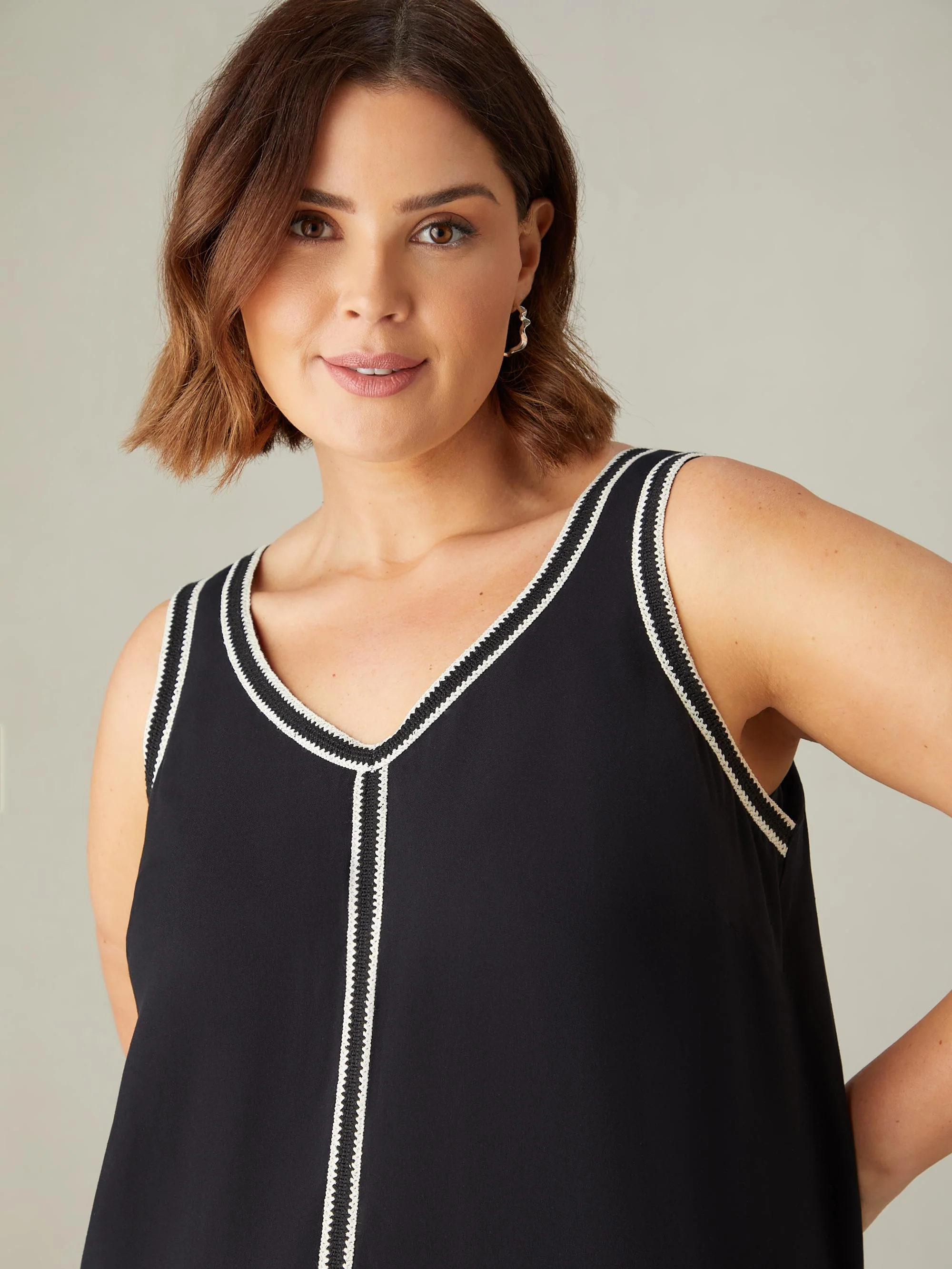 Petite Black Knit Trim Hanky Hem Dress - Image 6