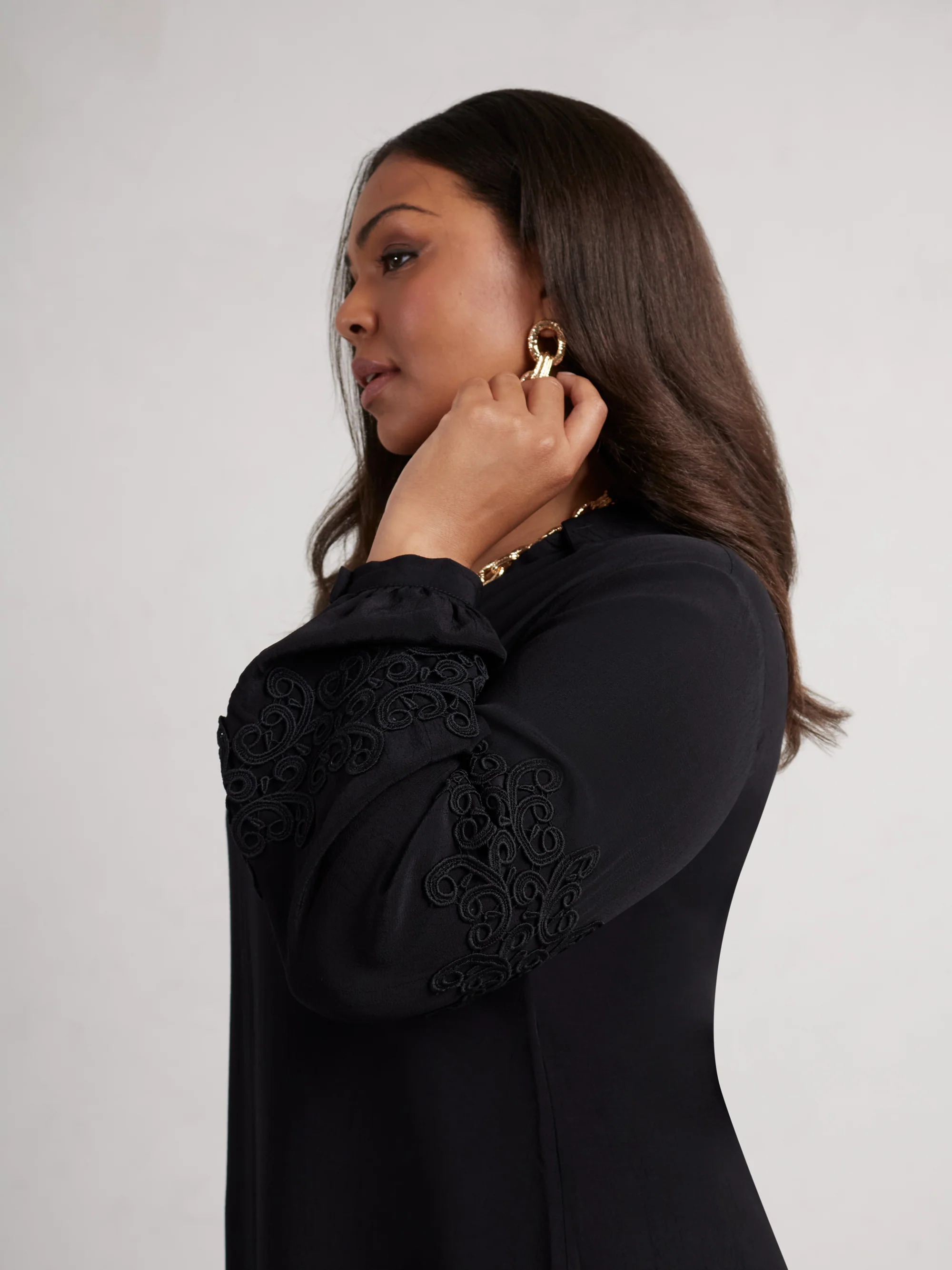 Petite Black Lace Detail Long Sleeve Dress - Image 5