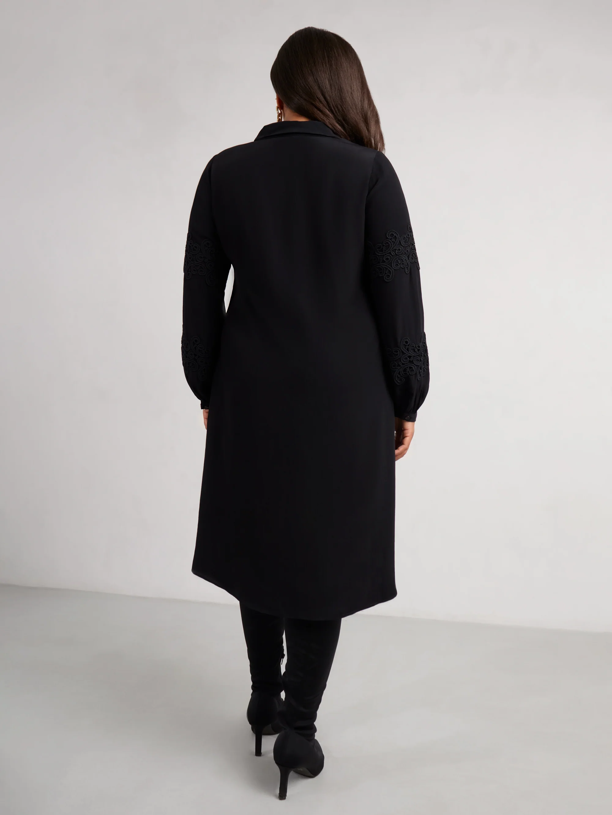 Petite Black Lace Detail Long Sleeve Dress - Image 8