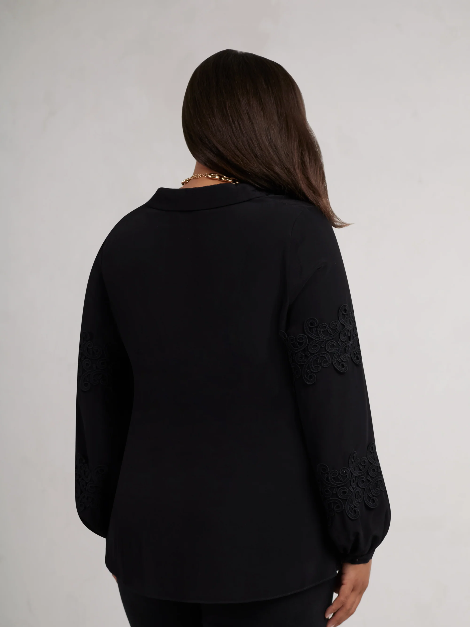Petite Black Lace Detail Long Sleeve Top - Image 5