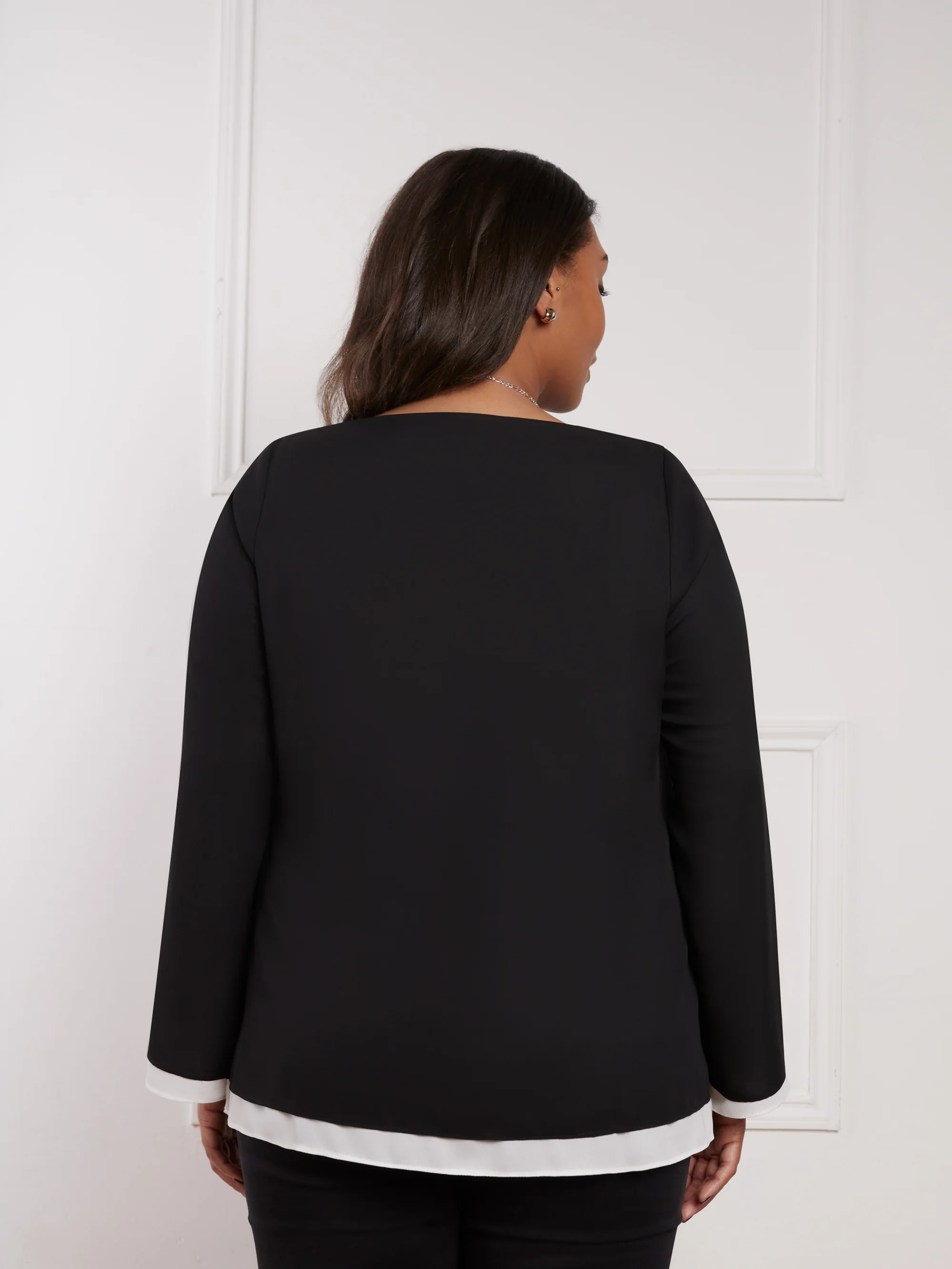 Petite Black Layered Flared Sleeve Top - Image 3