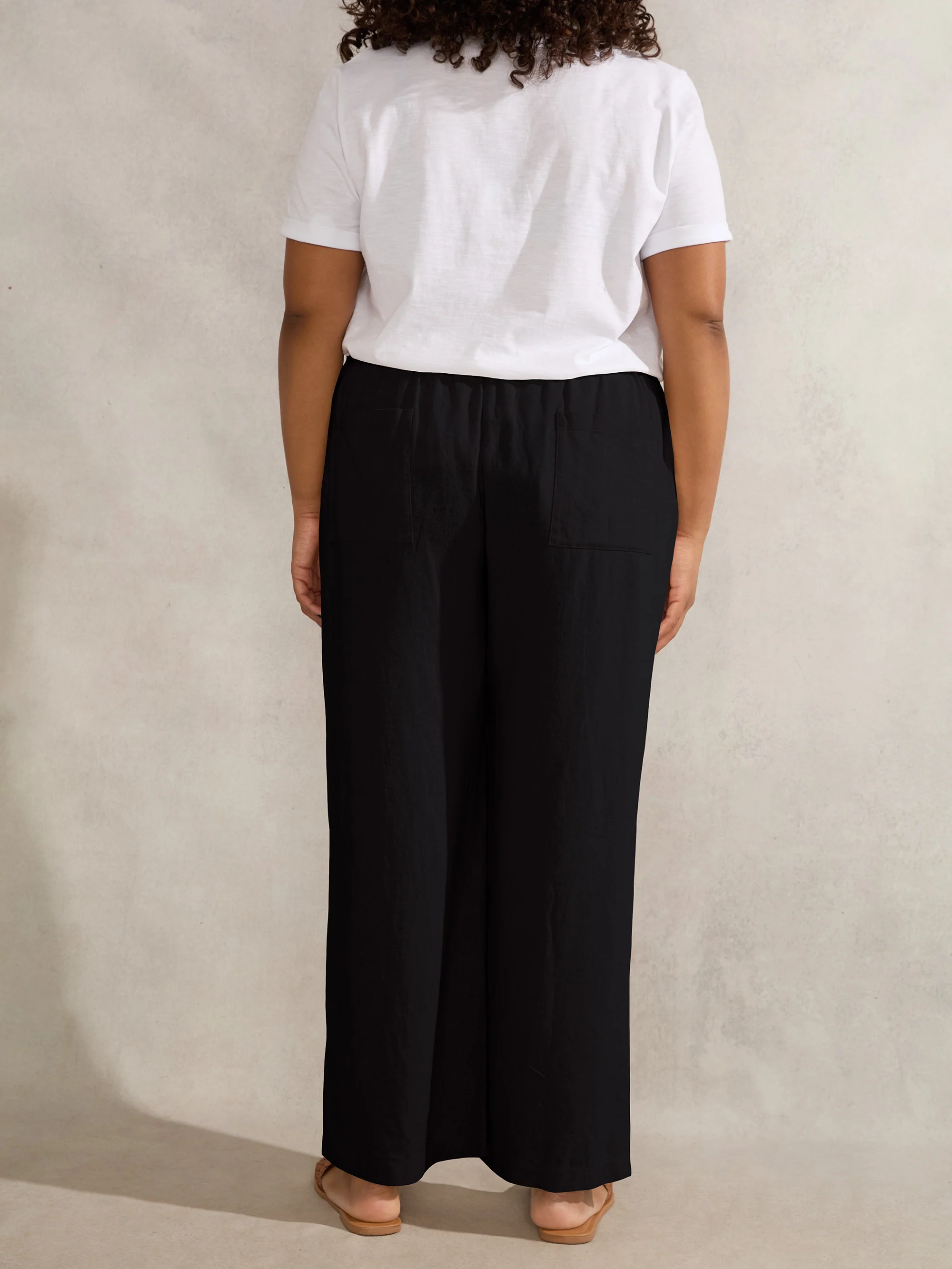 Petite Black Linen Blend Full Length Drawstring Trouser - Image 3