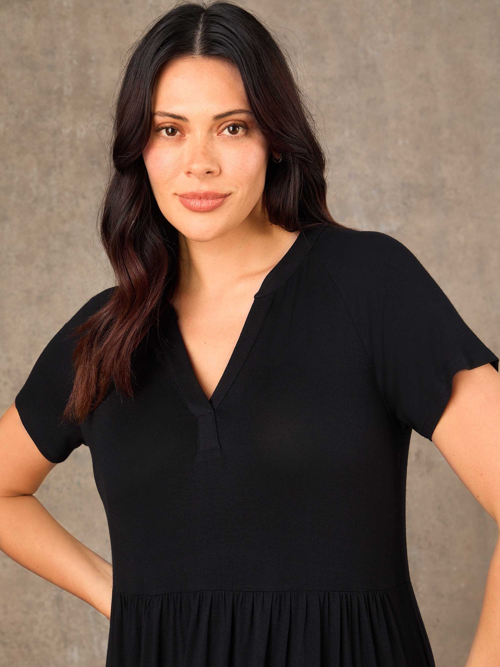 Petite Black Nehru Collar Tiered Maxi Dress - Image 4