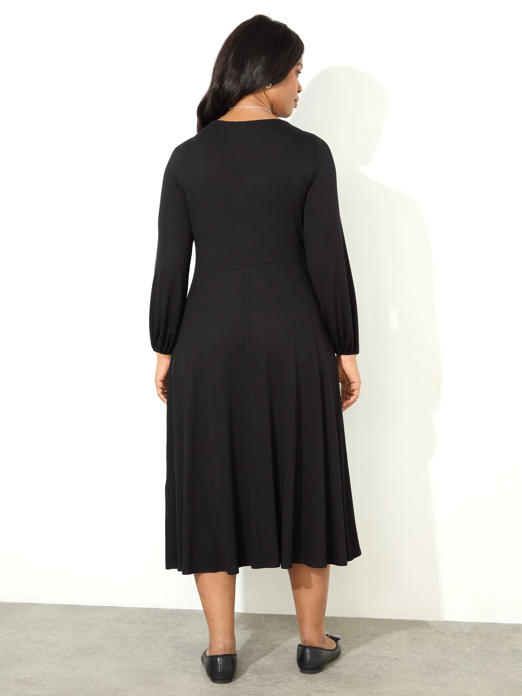 Black Pleated Wrap With Blouson Sleeves Dress - Image 3