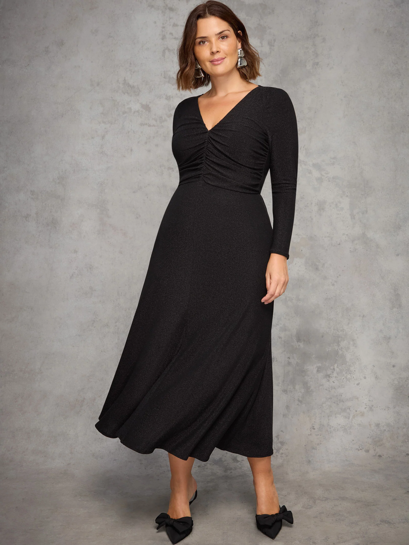 Black Sparkle Ruched Jersey Maxi Dress - Image 2