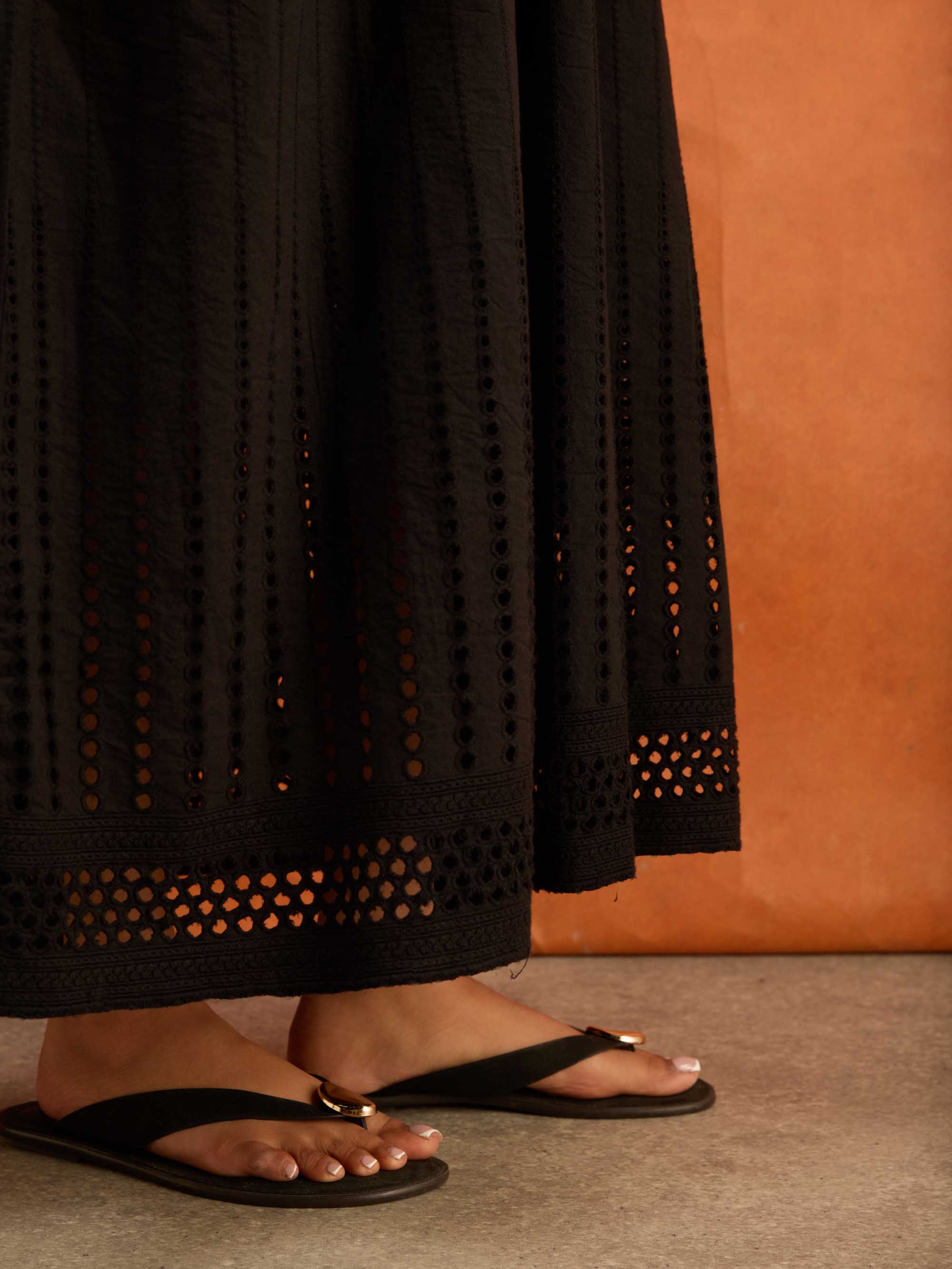 Petite Black Shirred Broderie Midi Dress - Image 4