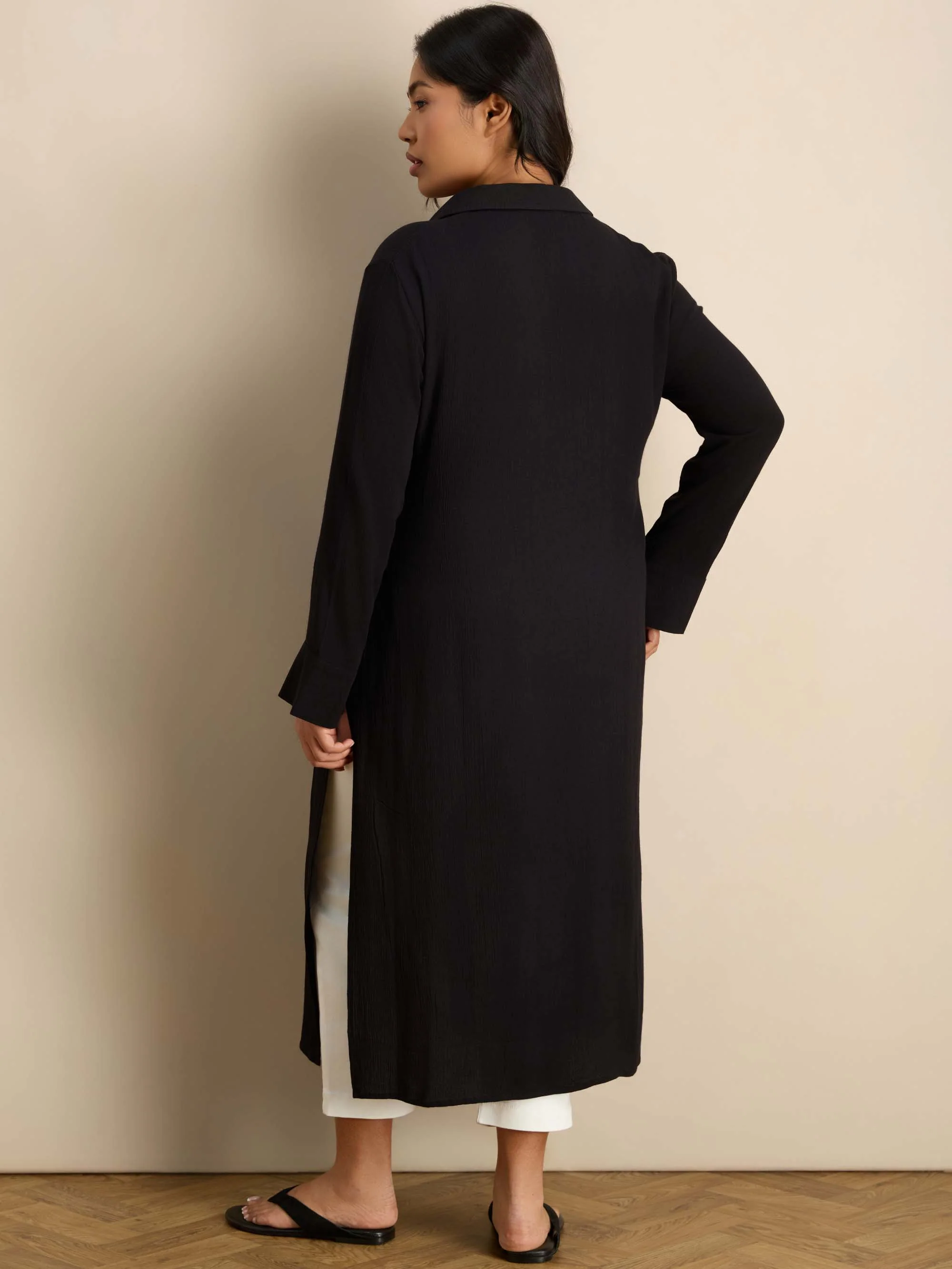 Black Split Front Crinkle Tunic - Image 3