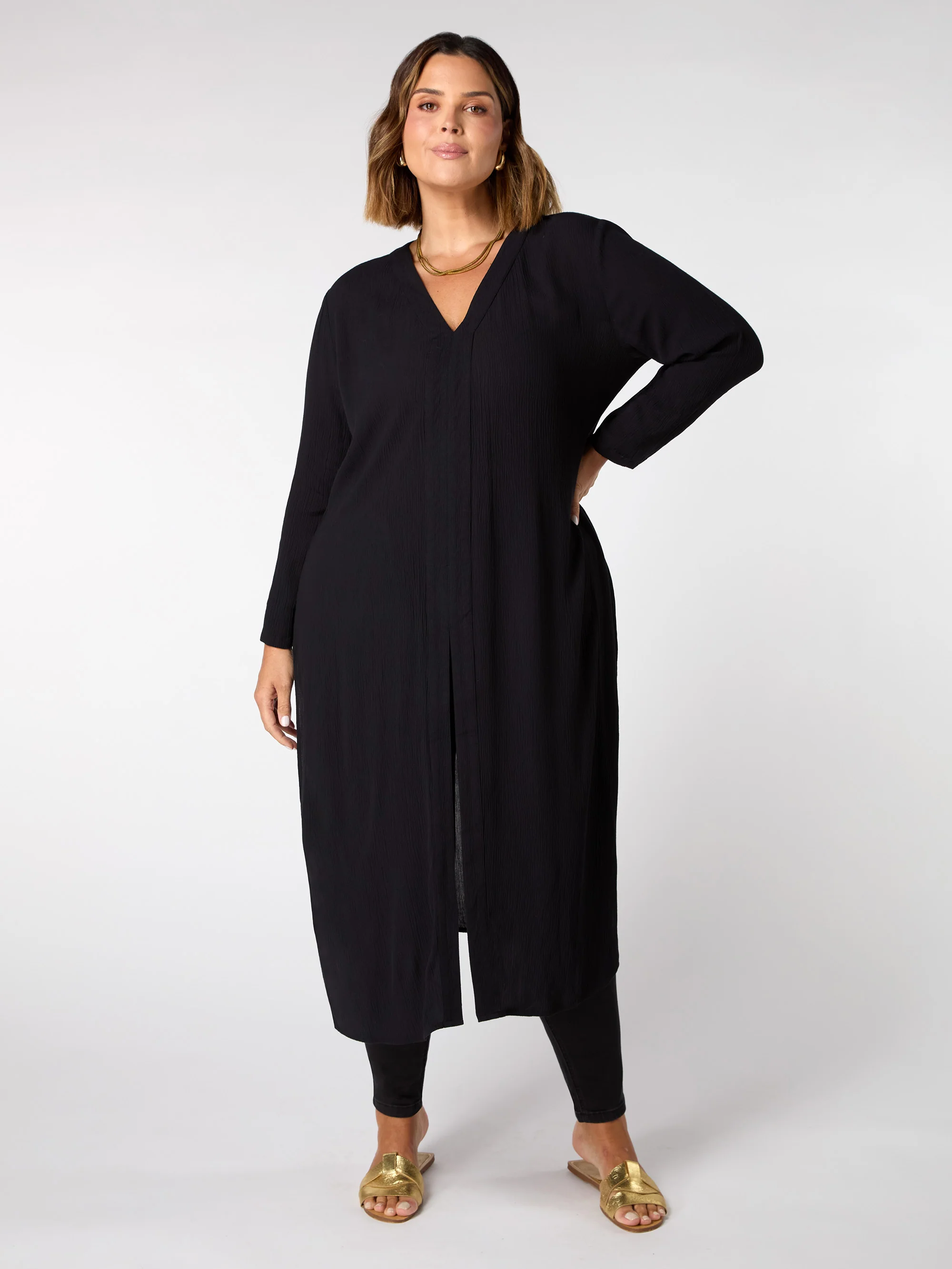 Petite Black Split Front Tunic