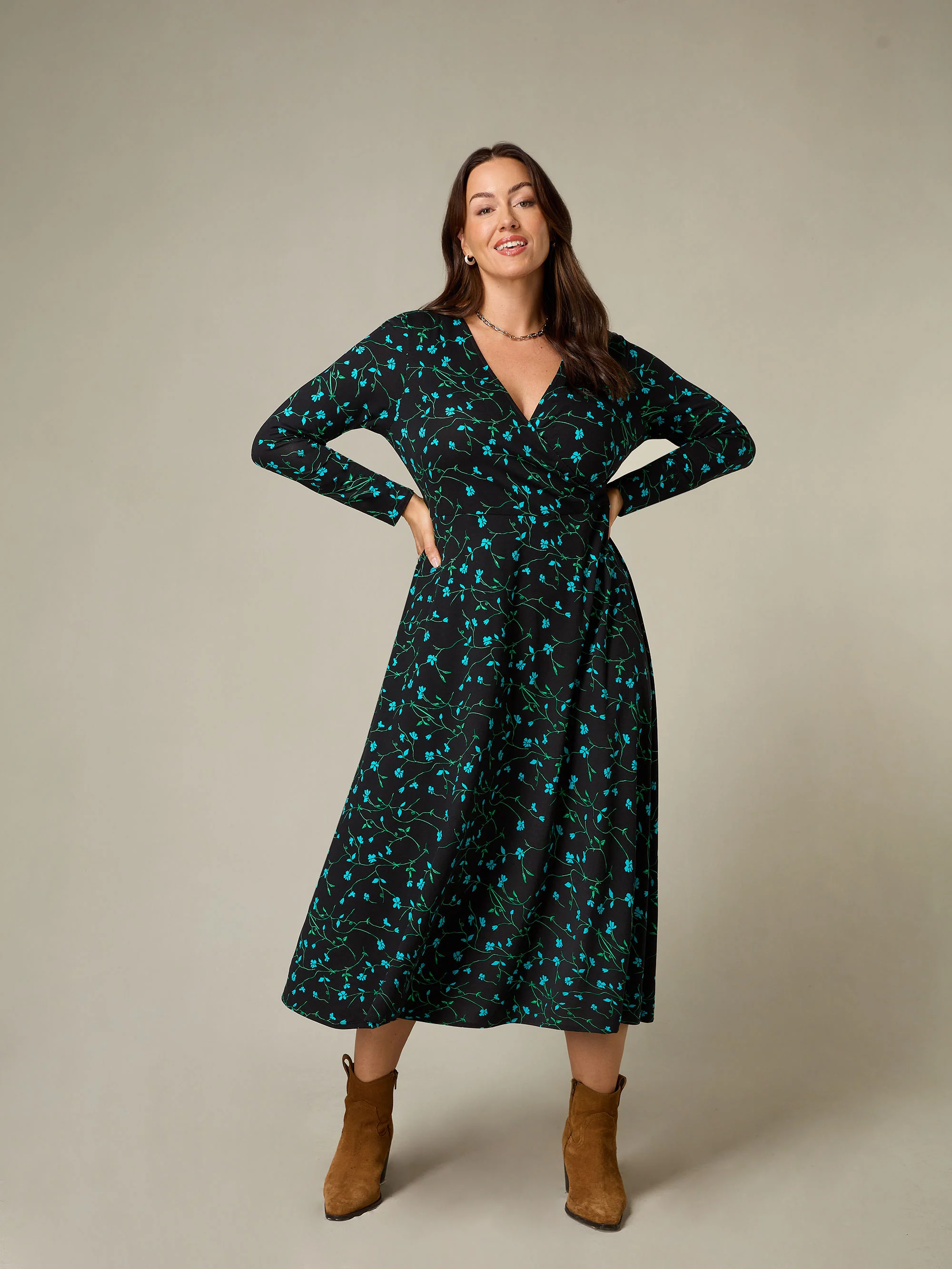 Petite Blue Ditsy Print Jersey Wrap Dress - Image 2