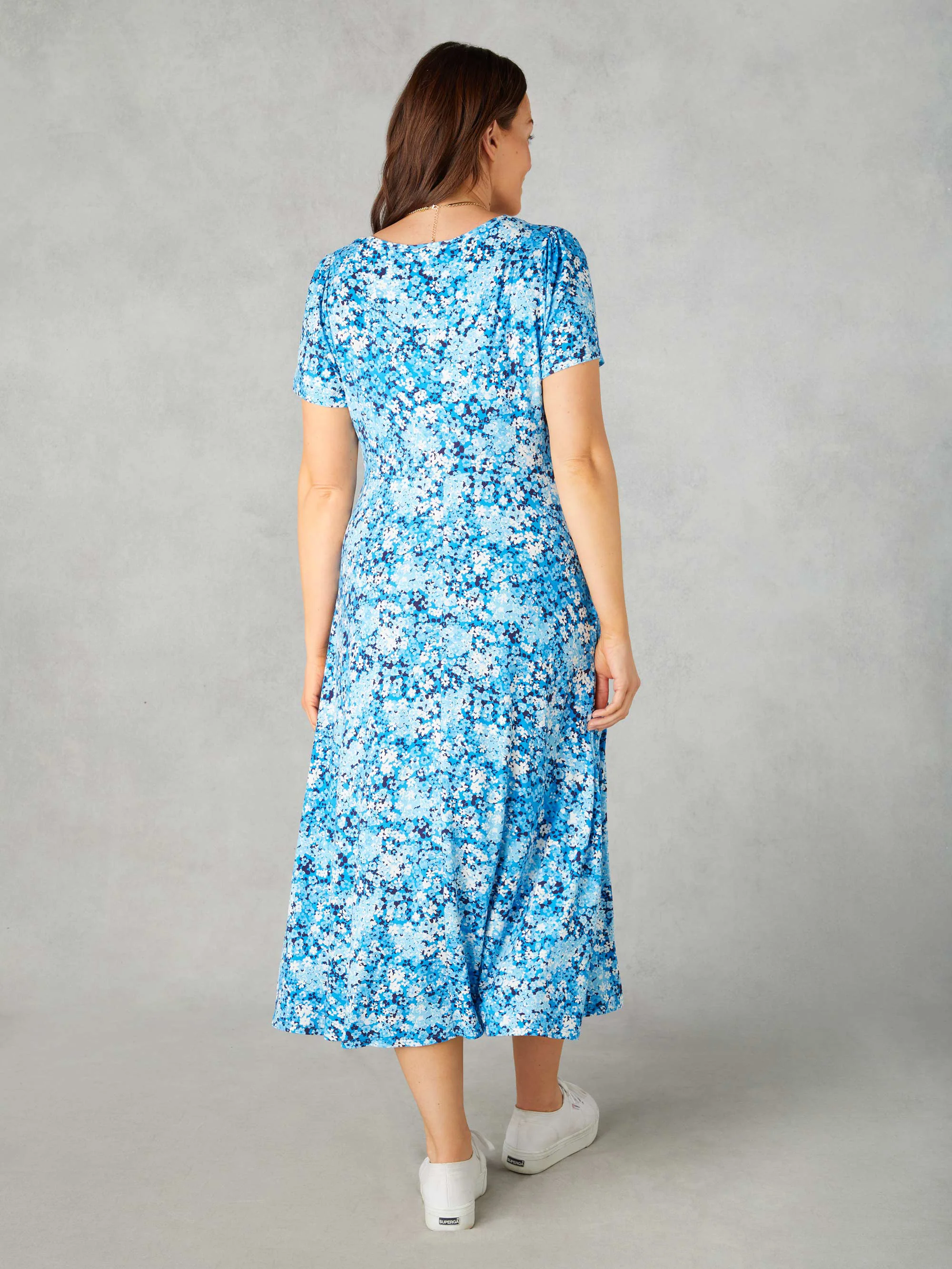 Petite Blue Floral Jersey Tie Front Midi Dress - Image 3