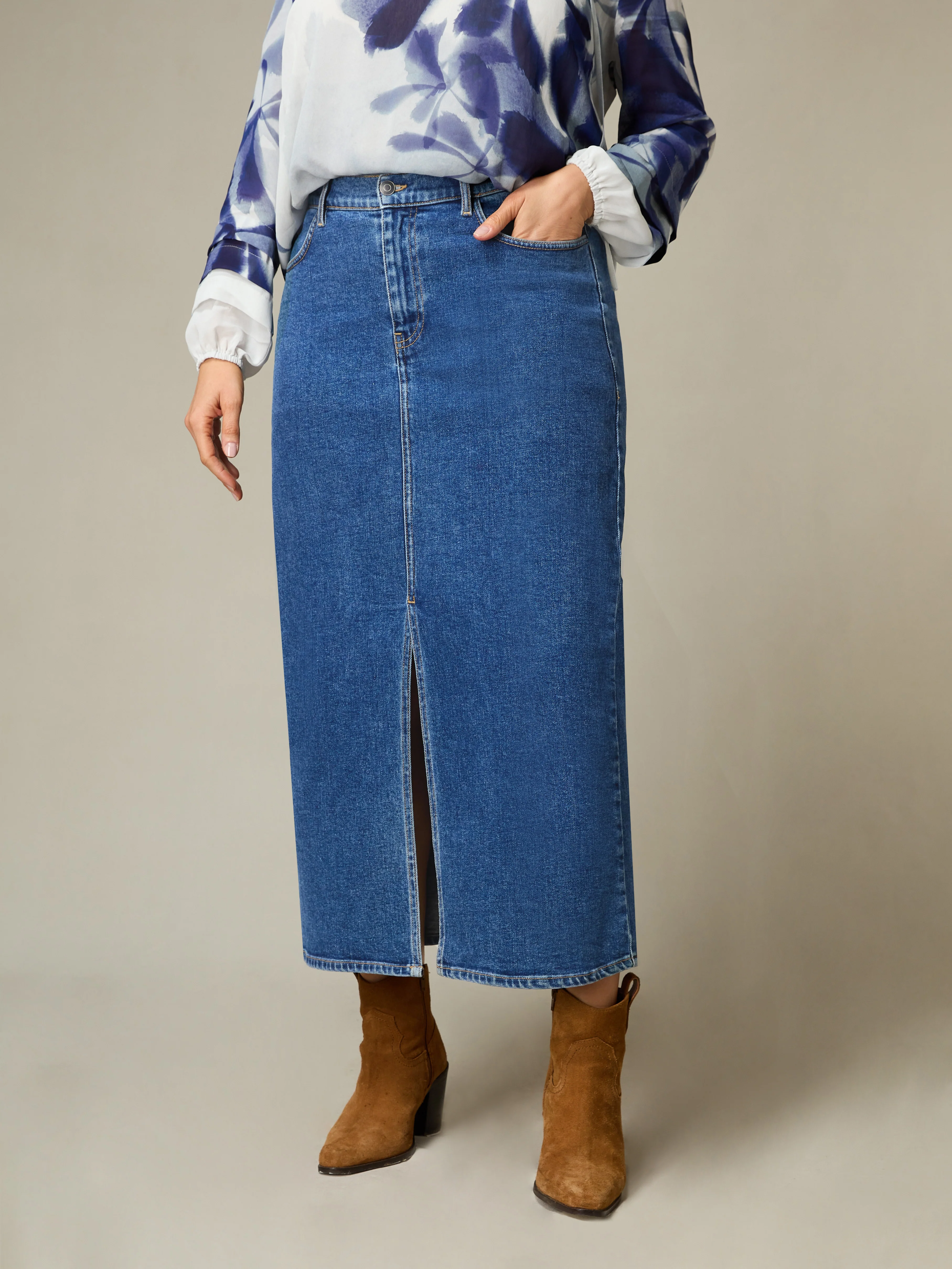 Petite Denim Midi Skirt - Image 2