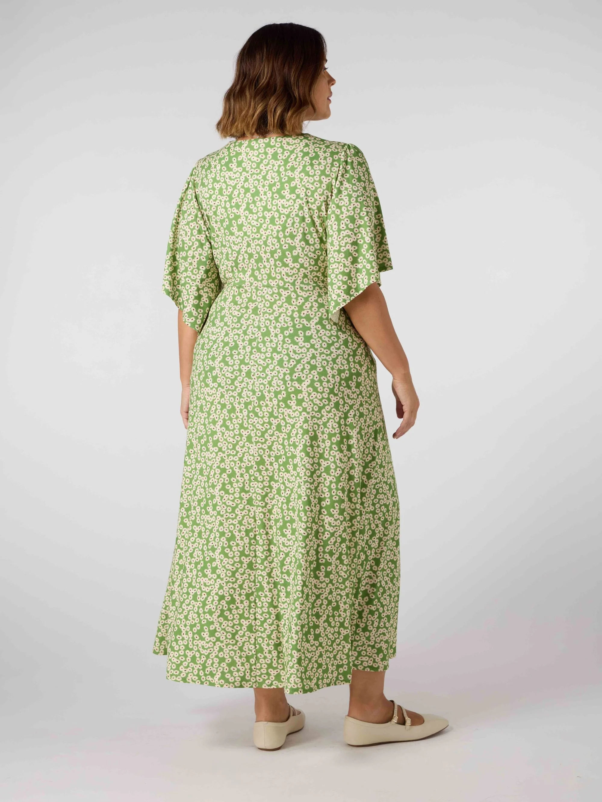 Petite Green Ditsy Jersey Angel Sleeve Wrap Dress - Image 5